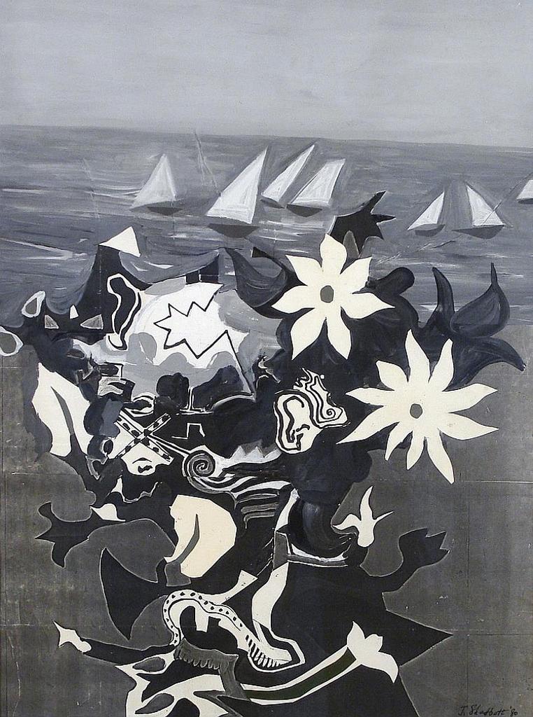 Jack Leaonard Shadbolt (1909-1998) - UNTITLED-FLOWERS AND SHIPS