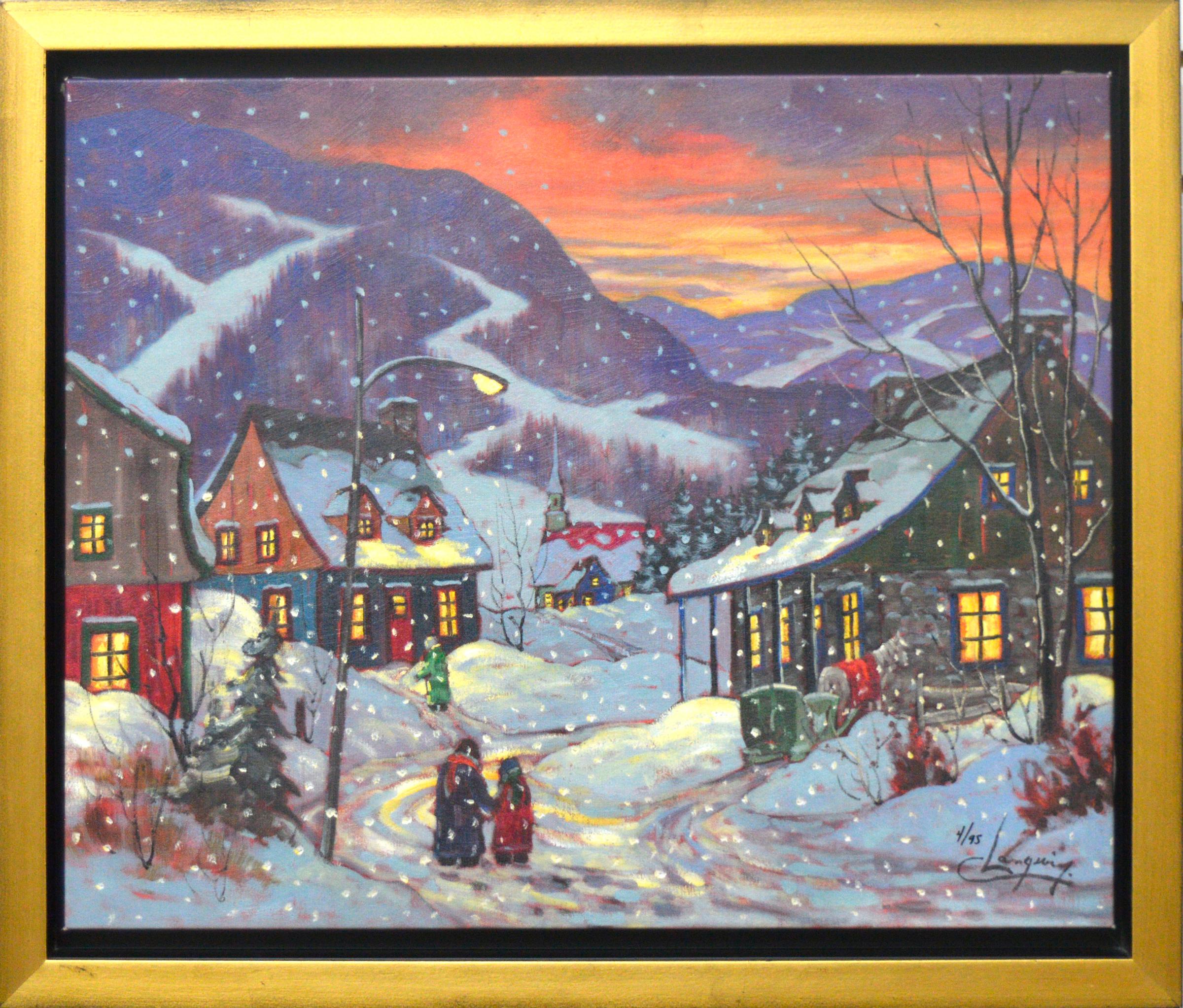 Claude Langevin (1942-2024) - Village d'hiver - scène du soir