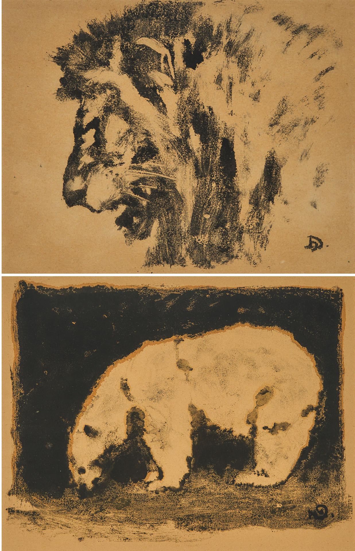 Henri Deluermoz (1876-1943) - Lion’s Head; Grey Bear, Circa 1925