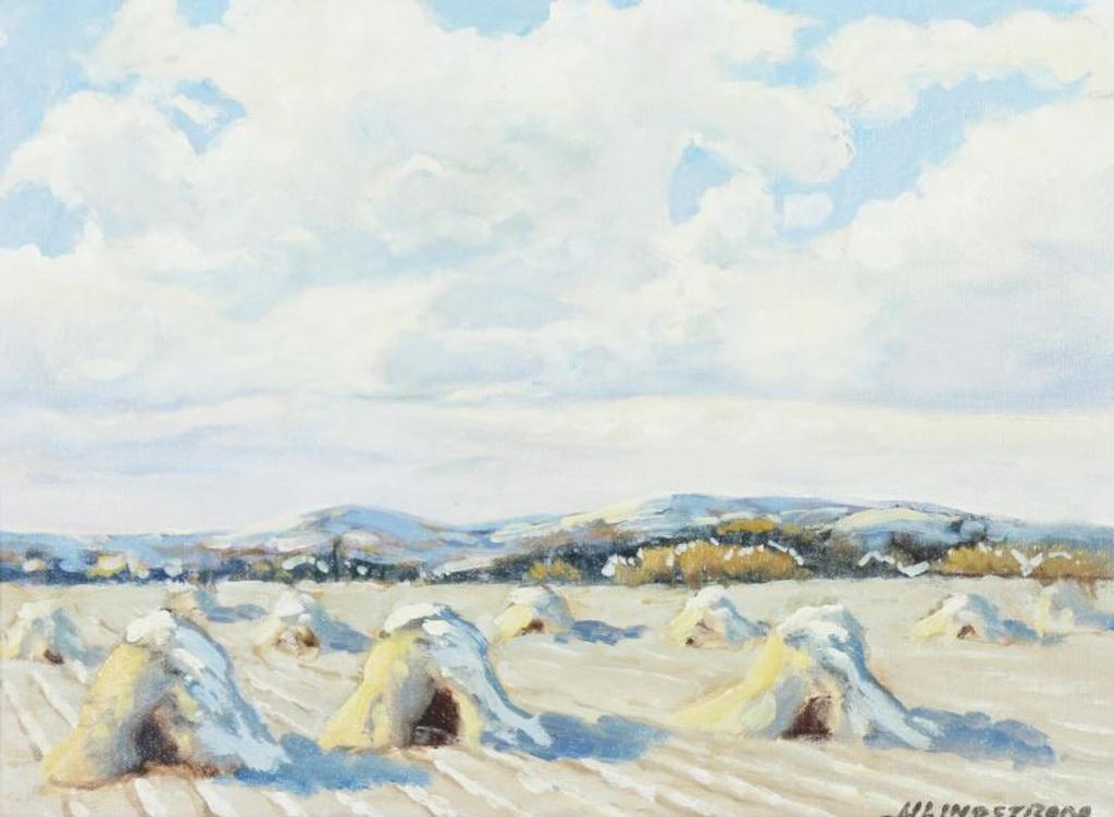 Matt Lindstrom (1890-1975) - Snow-Covered Stooks In The Foothills