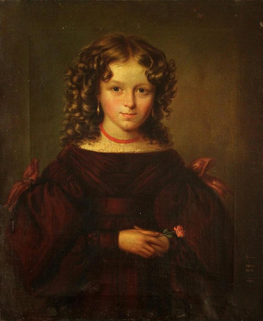 British Columbia School (1810) - Portrait of a Young Girl with a Coral Necklace