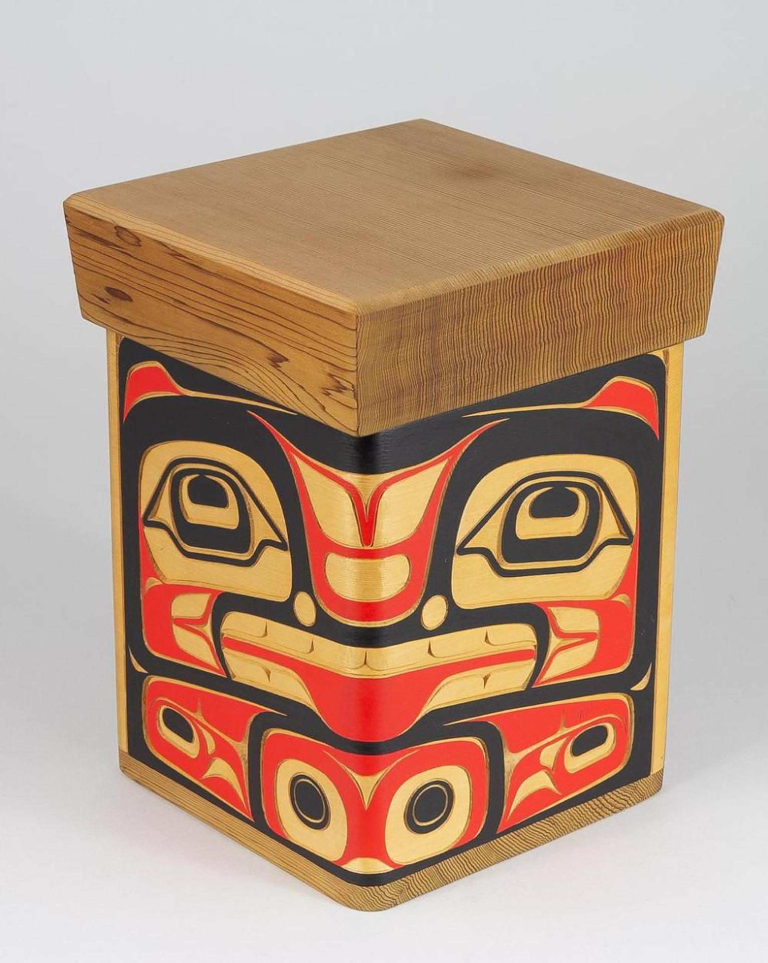 Richard Sumner (1956) - a carved and polychromed cedar bentwood box.