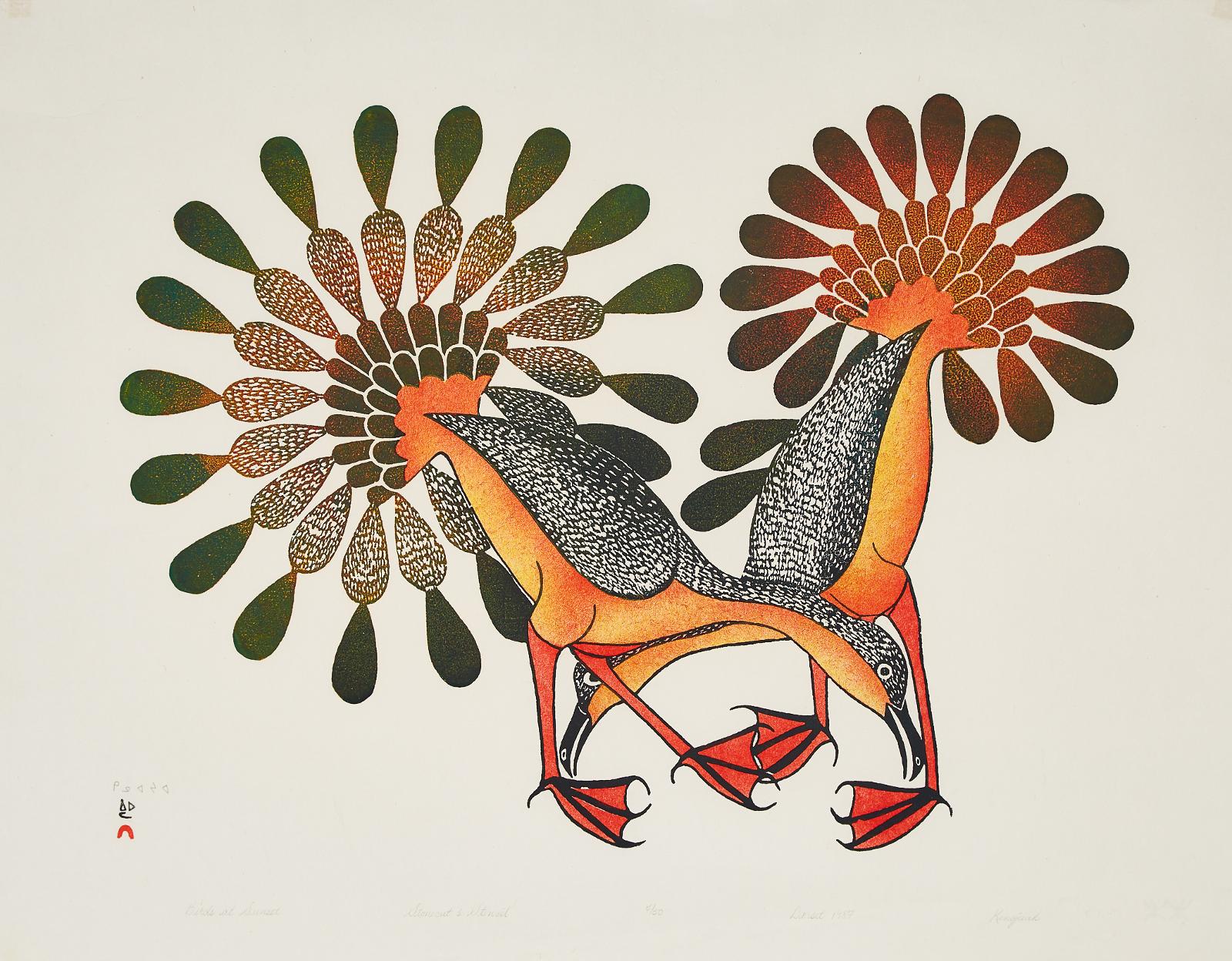 Kenojuak Ashevak (1927-2013) - Birds At Sunset