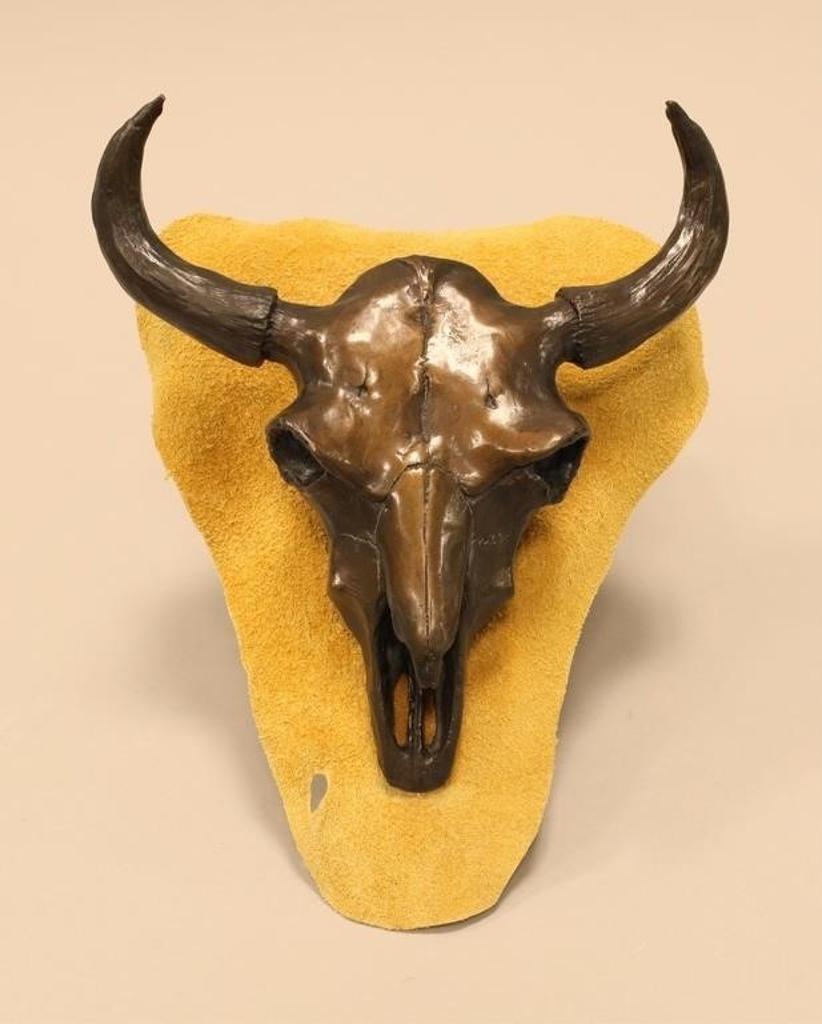 Linda S. Stewart (1950) - a bronze steer skull mounted over deerskin on a wooden plaque; ed. #37/50