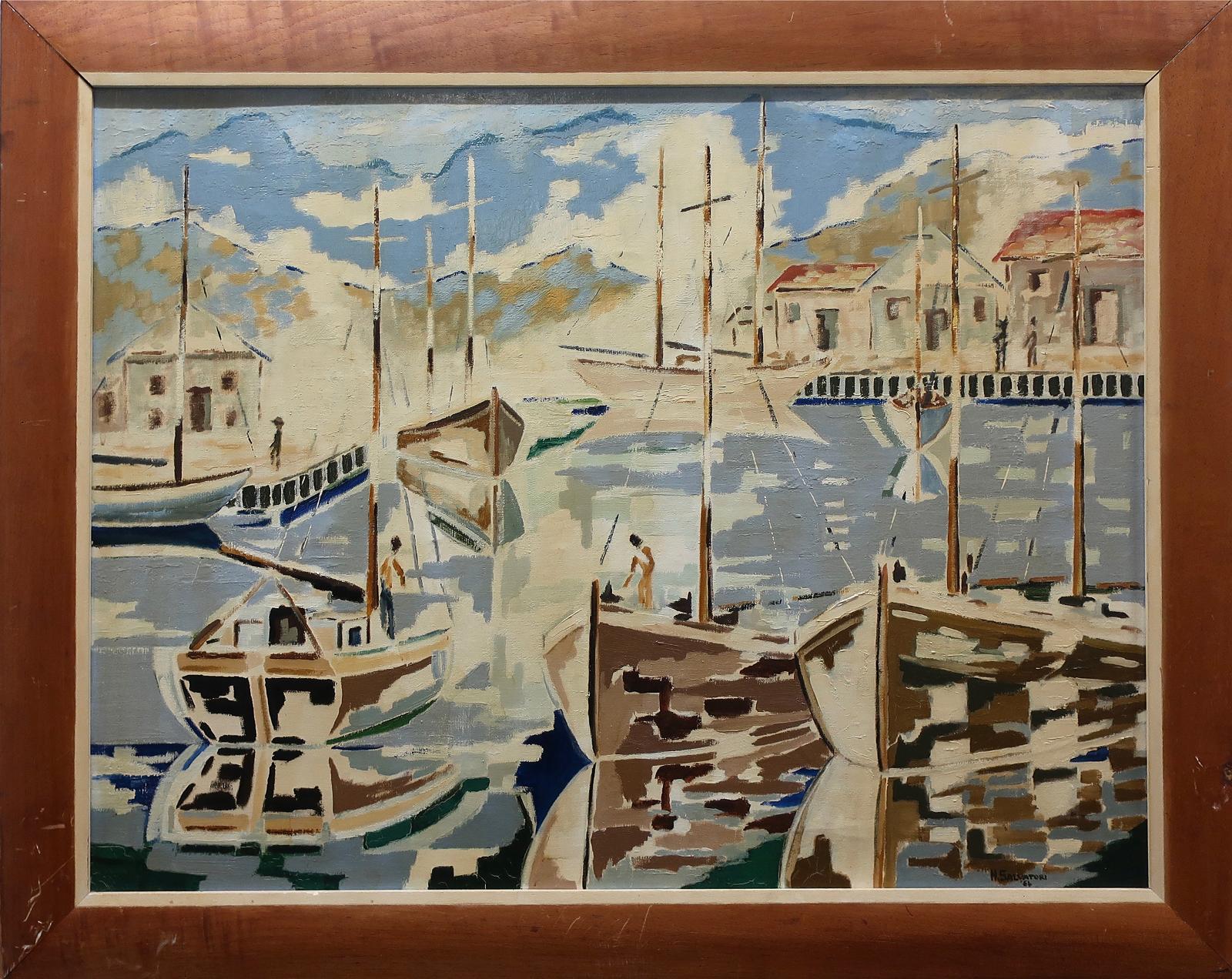 H. Salvatori - Untitled (Harbour Inlet With Sailboats)