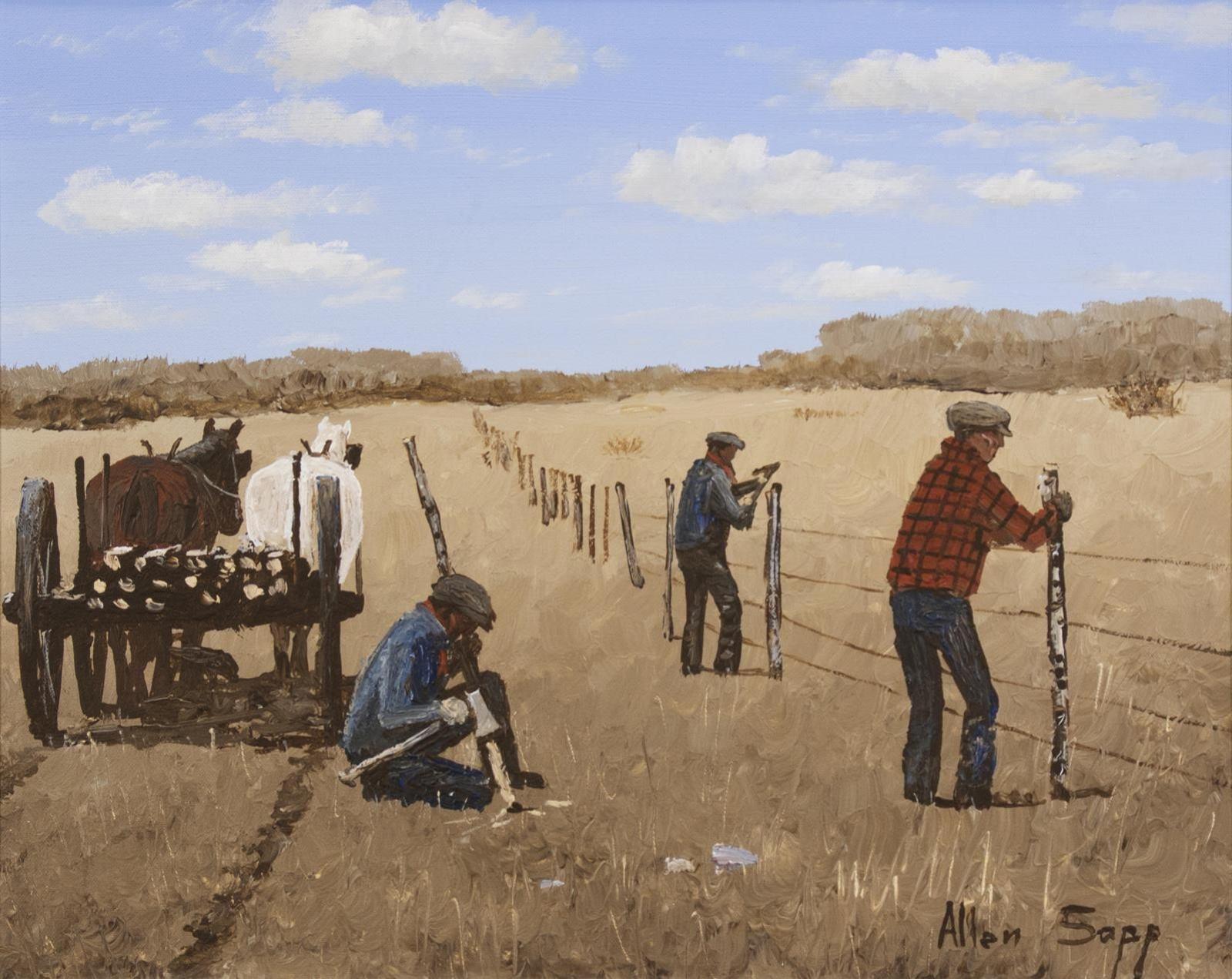 Allen Fredrick Sapp (1929-2015) - Fixing The Fence On Reserve; 1984