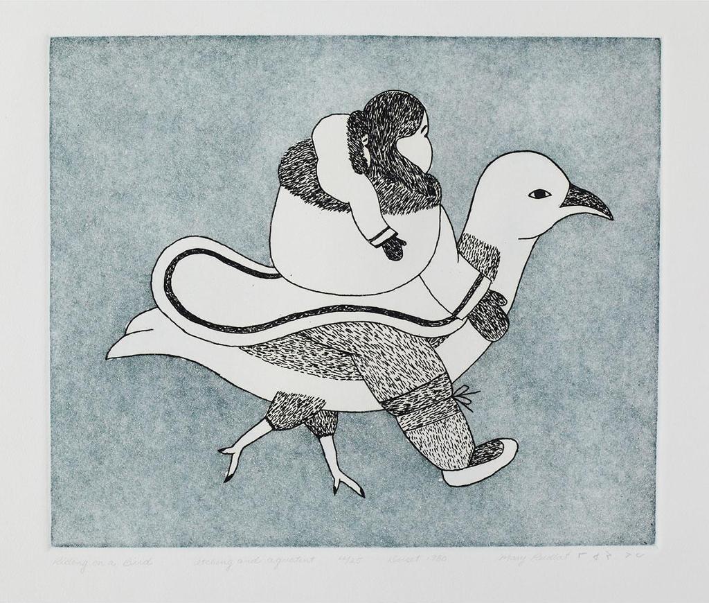 Kenojuak Ashevak (1927-2013) - Six Inuit Artists, A Collection Of Etchings : Thoughts Of Fishing, Riding On A Bird, Owl In Springtime, Canada Goose, Land Of The Owl, Muskox And Airplane