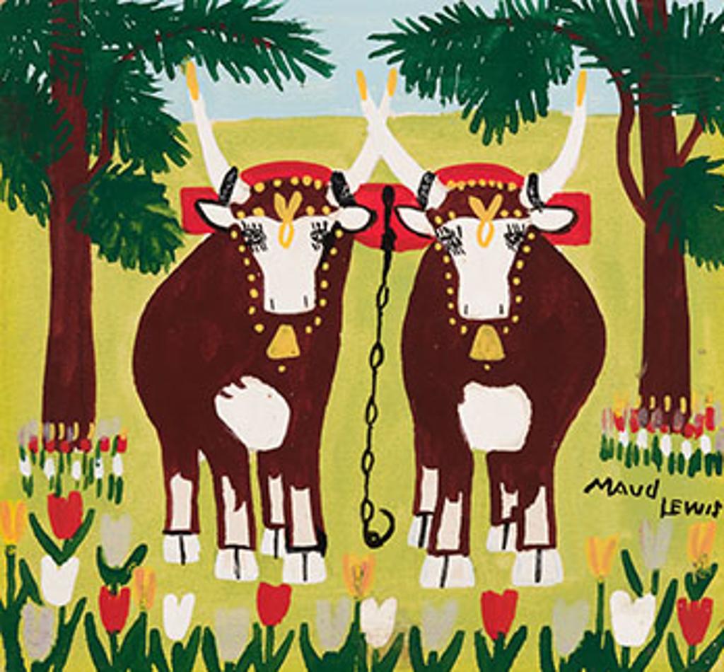 Maud Kathleen Lewis (1903-1970) - Two Oxen with Tulips
