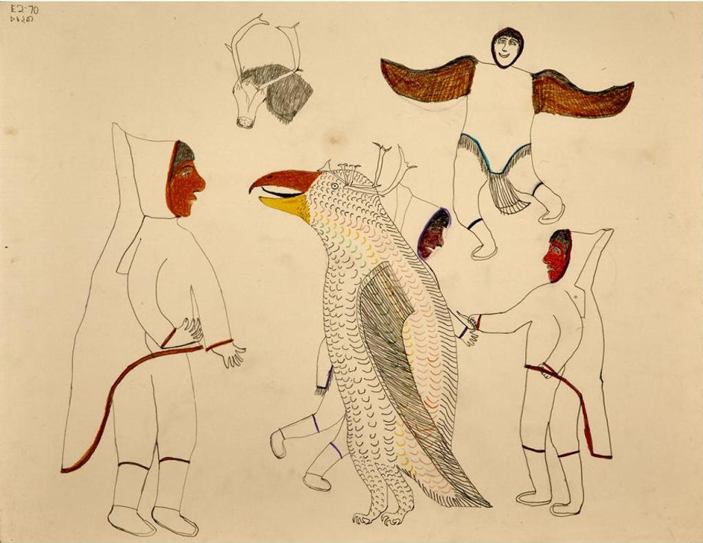 Mark Uqayuittuq (1925-1984) - Untitled (Hunters Confronting A Giant Bird)