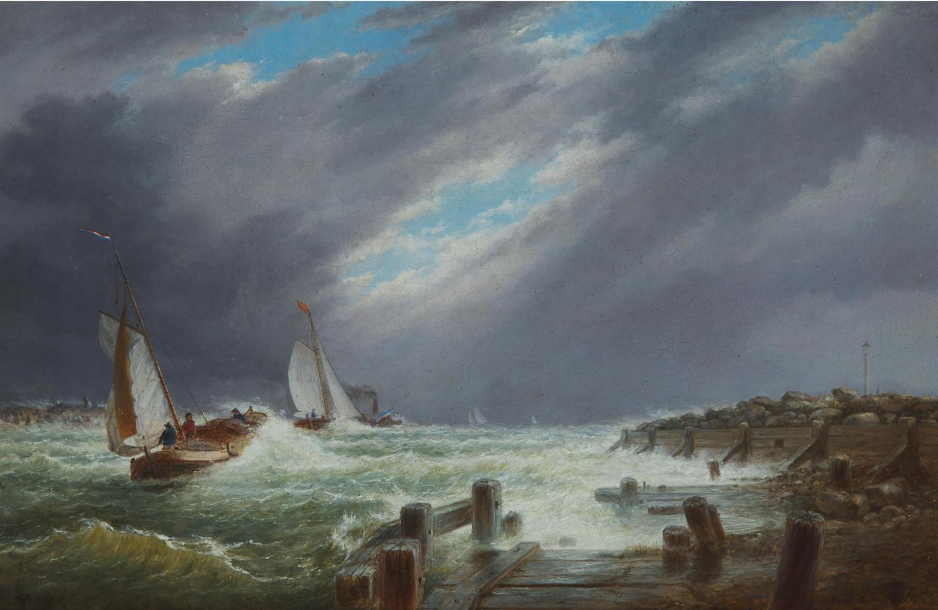 Cornelius David Krieghoff (1815-1872) - Entrance To The Harbour At Scheveningen