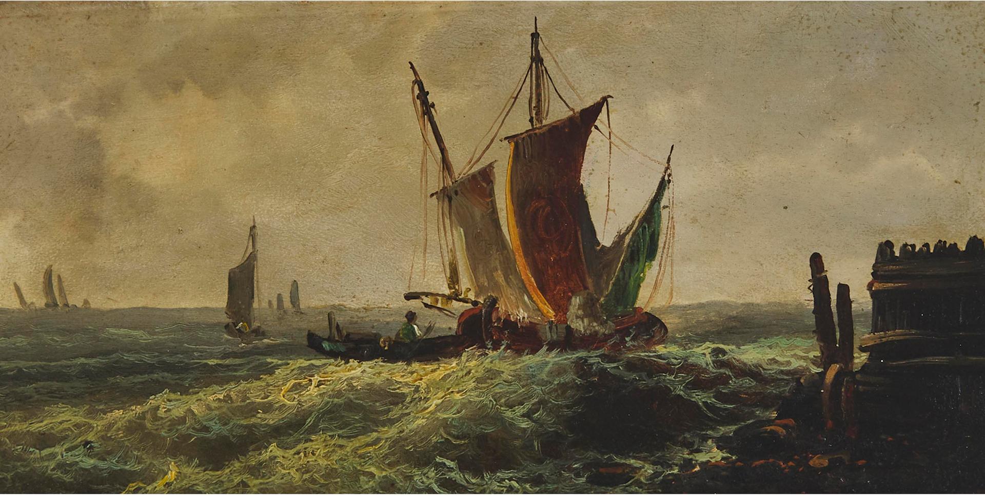 Charles Napier Henry - Fishing Boat Approaching A Pier In Waves