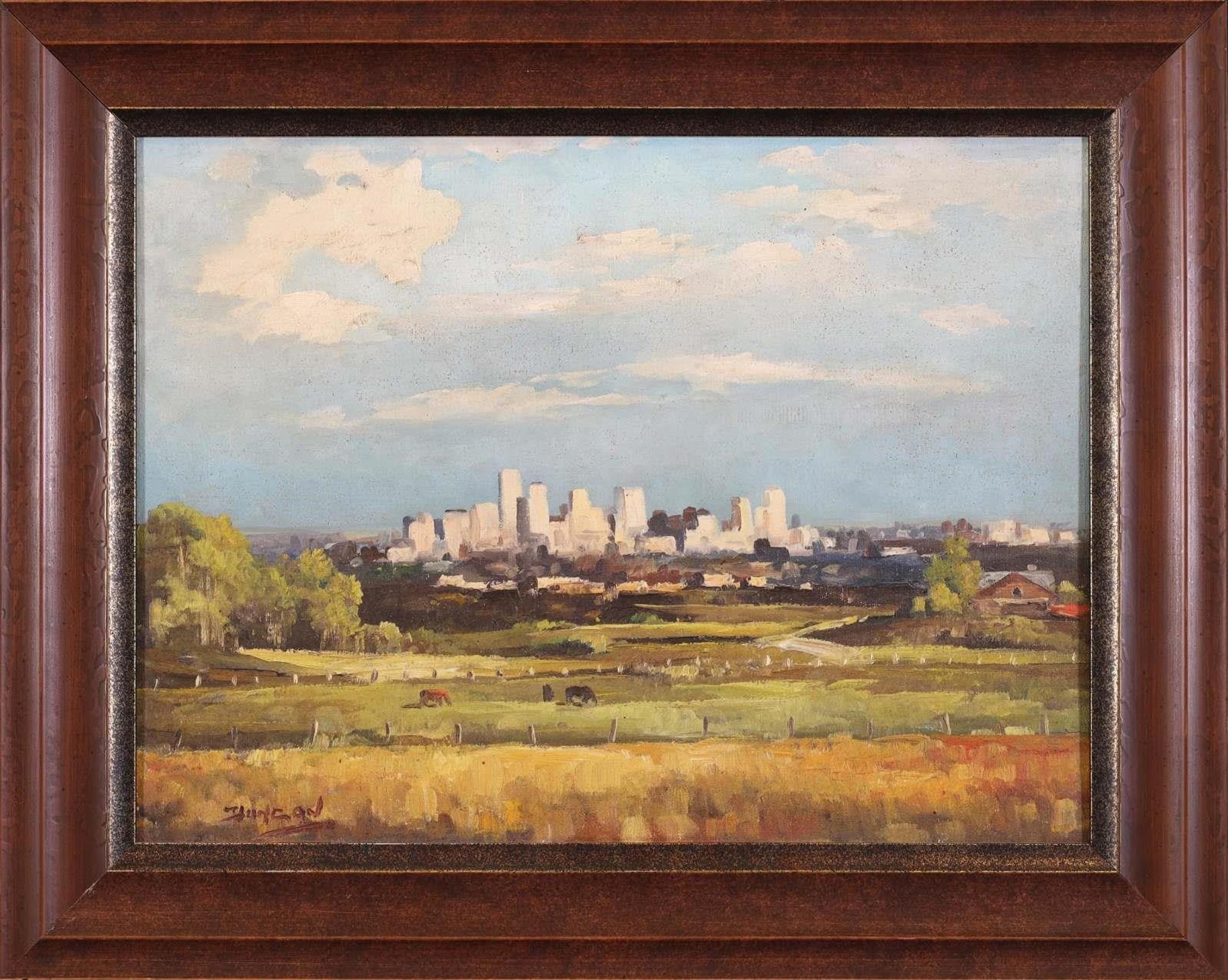 Duncan Mackinnon Crockford (1922-1991) - Glimpse of the Cruel City (Calgary), from Bearspaw Heights
