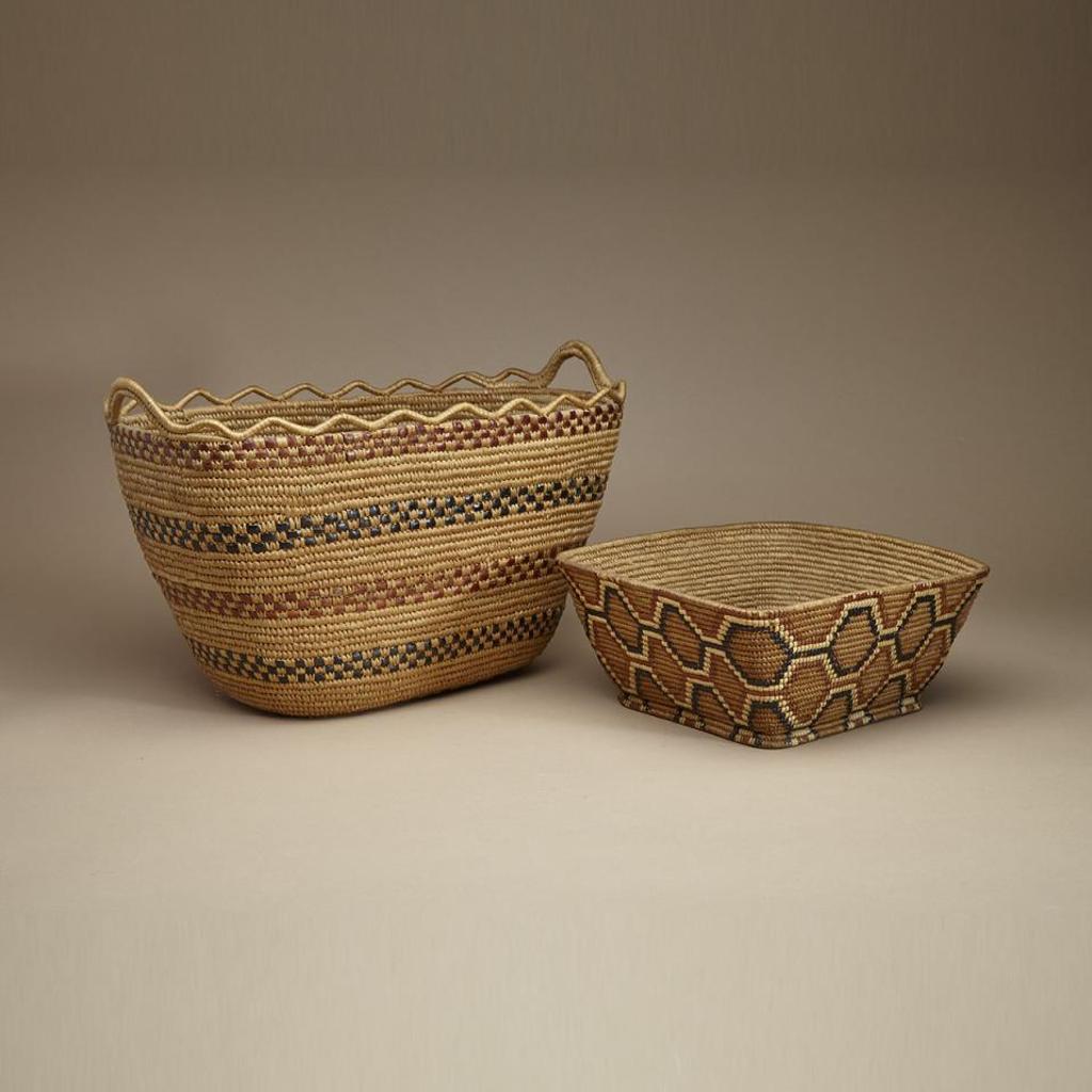 Salish - Two Coiled Baskets With Decorated Walls