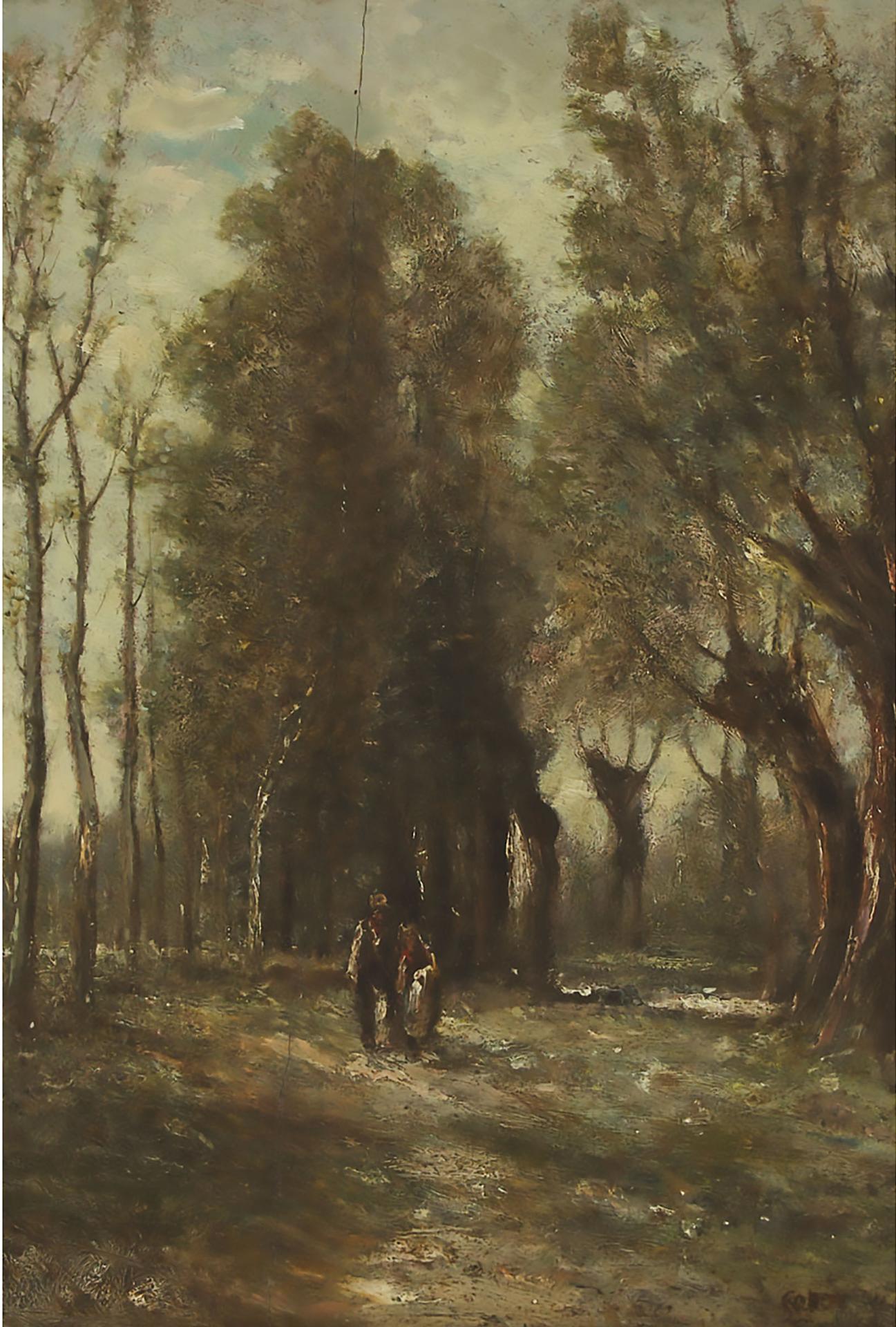 Follower of Jean-Baptiste-Camille Corot (1796-1875) - Two Figures In A Wood