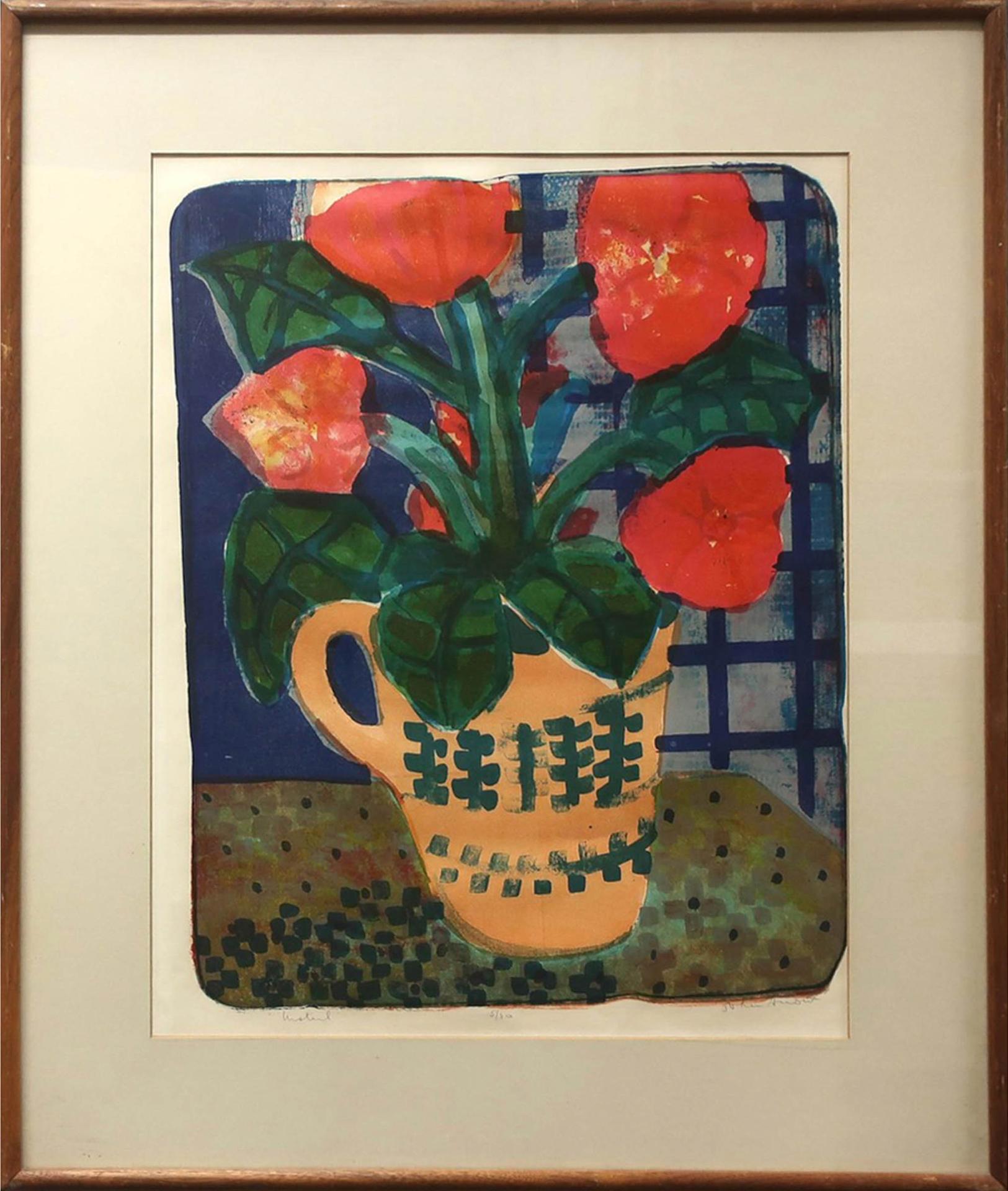 John Harold Thomas Snow (1911-2004) - Red Flowers In A Beige Jug