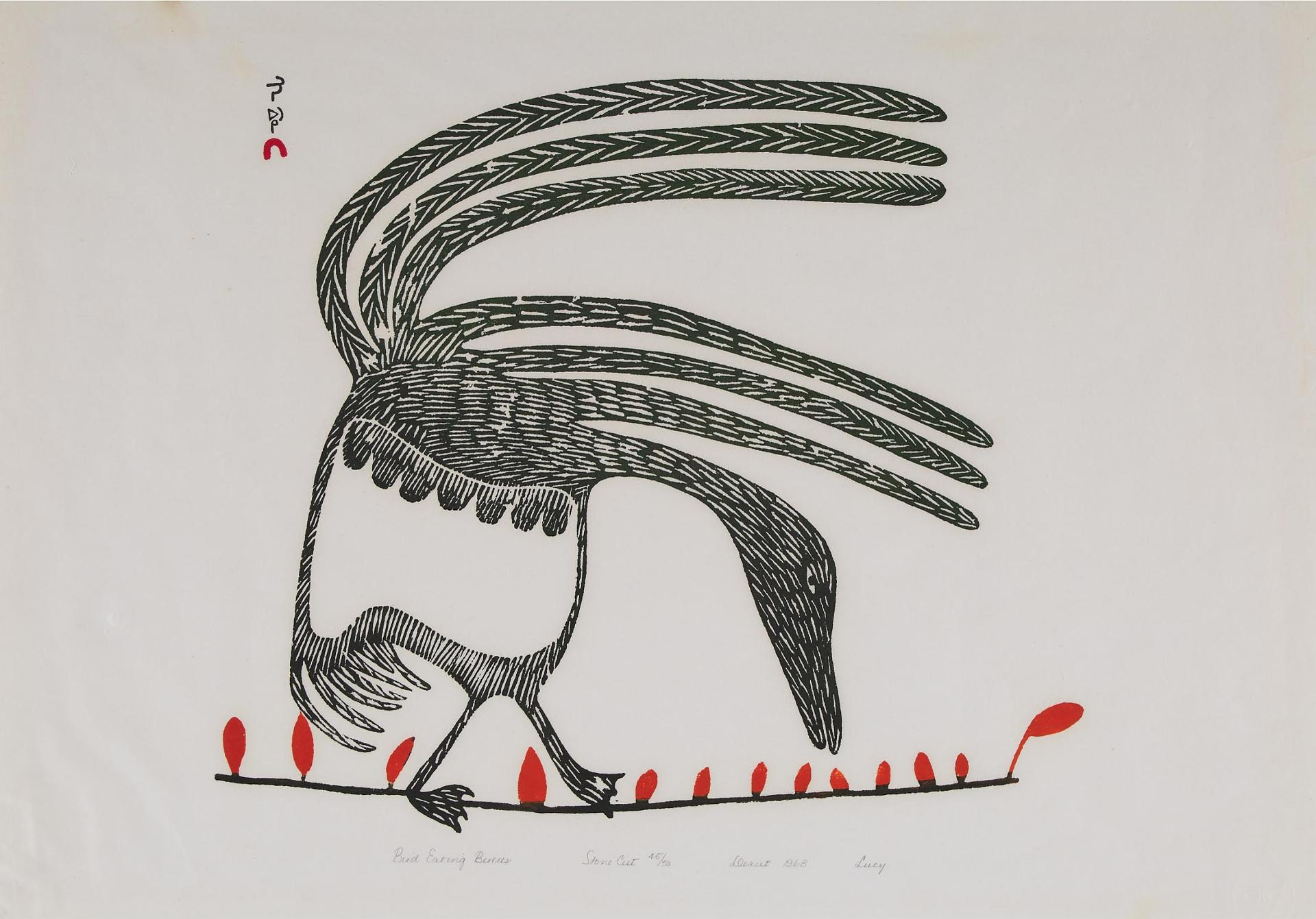 Lucy Qinnuayuak (1915-1982) - Bird Eating Berries, 1968