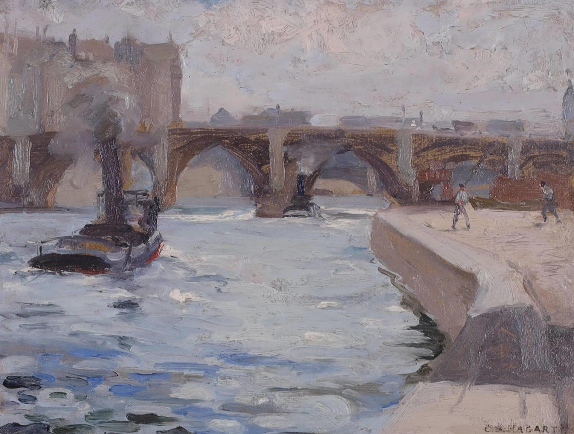 Clara Sophia Hagarty (1871-1958) - River Scene With Bridge