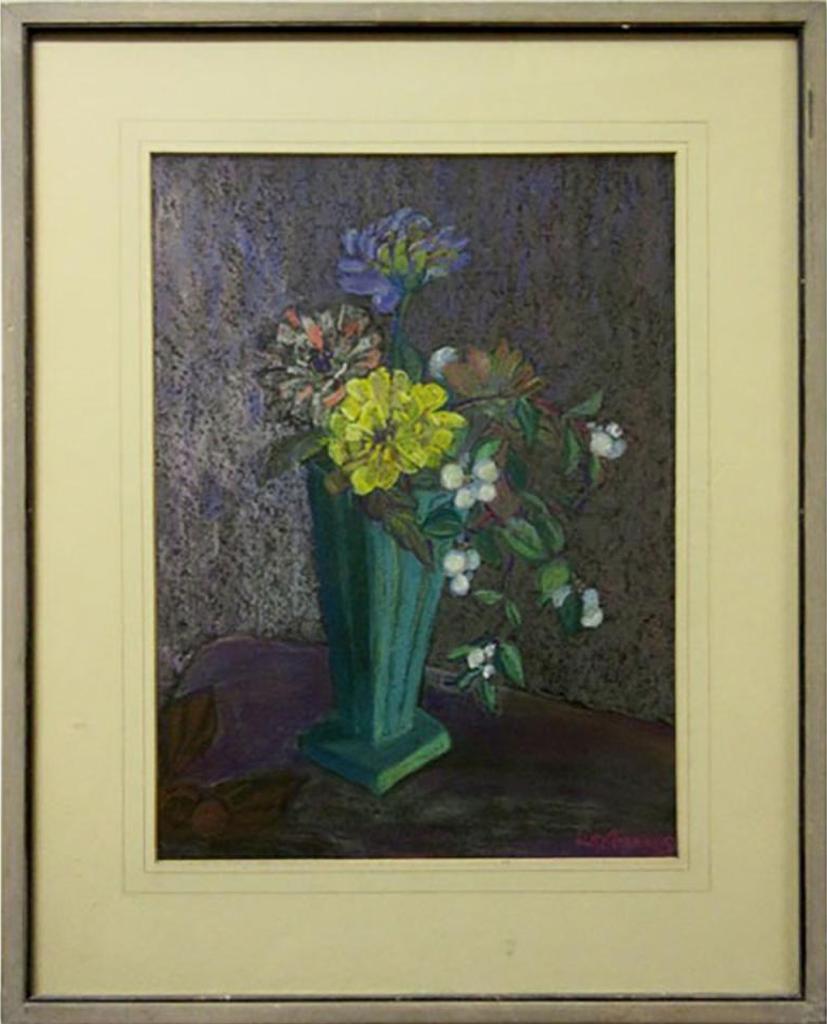 Lily Osman Adams (1865-1945) - Mixed Bouquet In Turquoise Vase