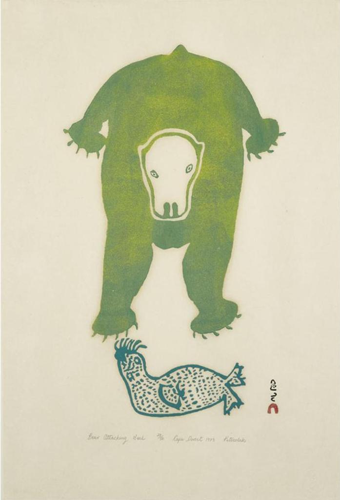 Pitseolak Ashoona (1904-1983) - Bear Attacking Seal