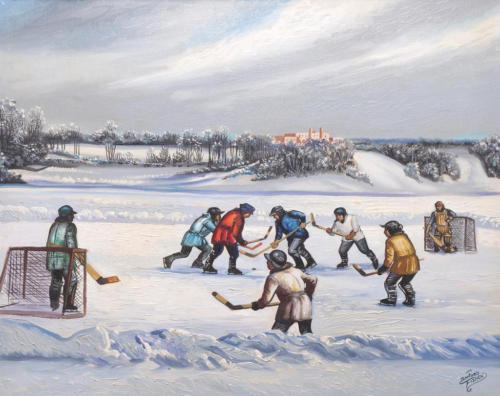 Sanford Fisher (1927-1988) - Guys Playing Hockey