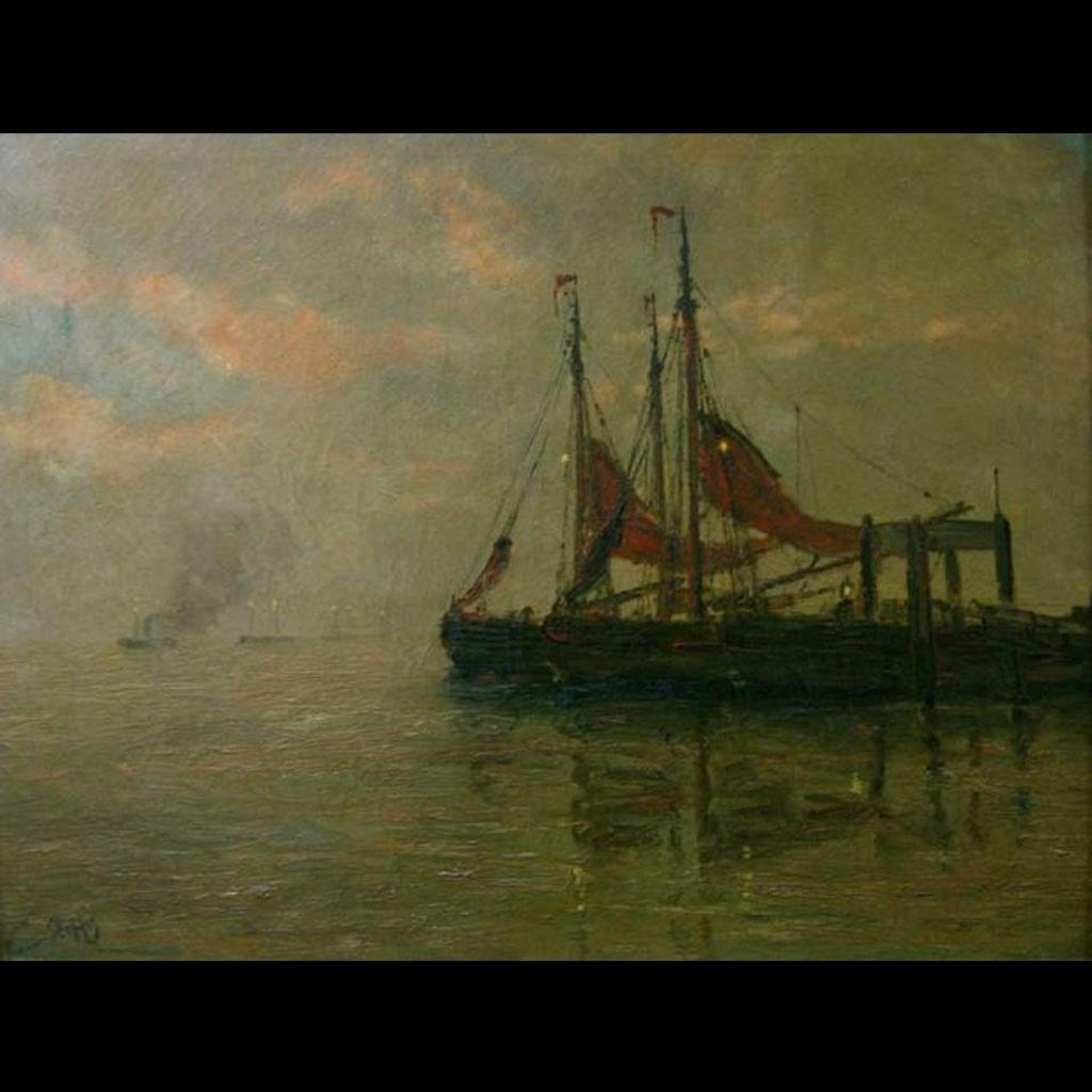 Romain Steppe (1859-1927) - Evening Harbour Study