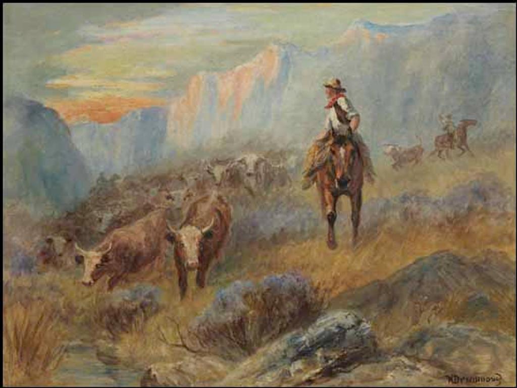 Nora Drummond (1862-1949) - Cowboys Rounding up Cattle in the West