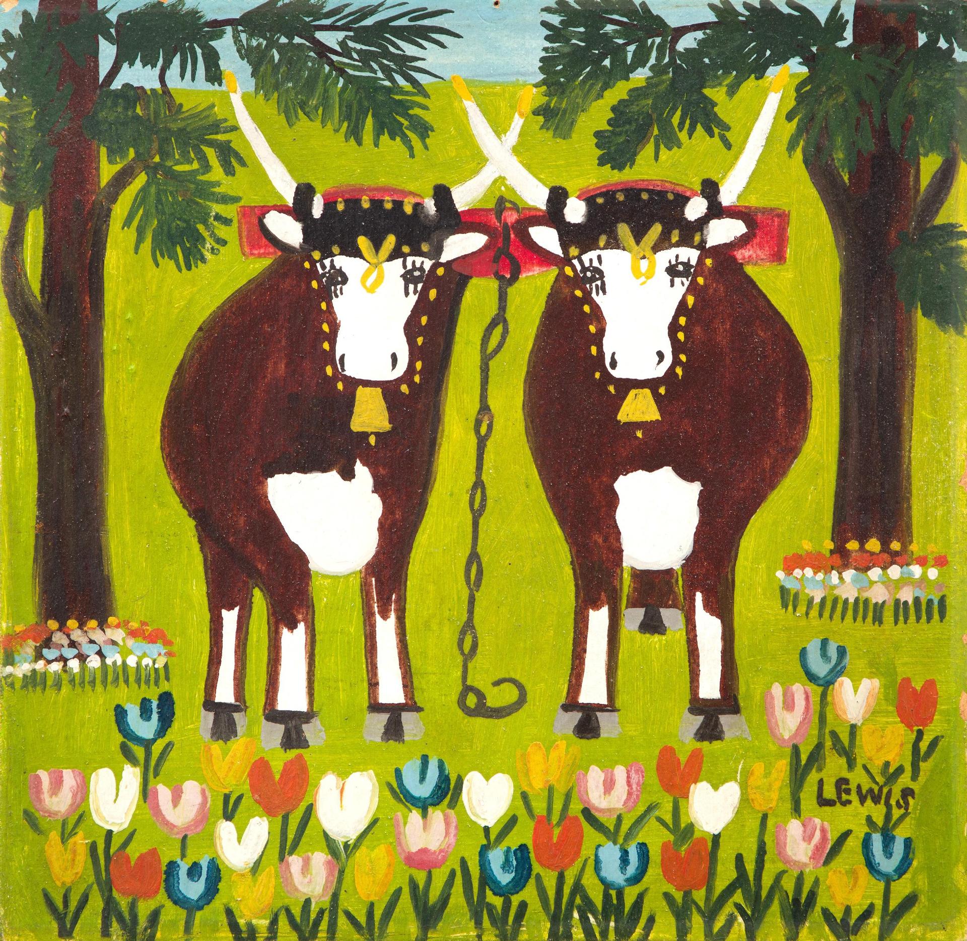 Maud Kathleen Lewis (1903-1970) - Two Oxen in Spring with Three Legs, n.d.