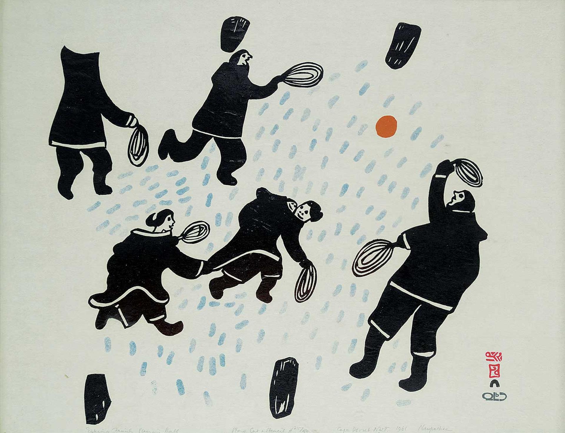 Napatchie Pootoogook (1938-2002) - Eskimo Family Playing Ball  #25/50