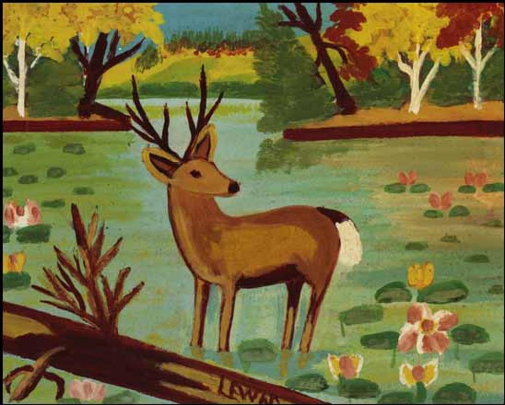Maud Kathleen Lewis (1903-1970) - Deer Standing in the Water