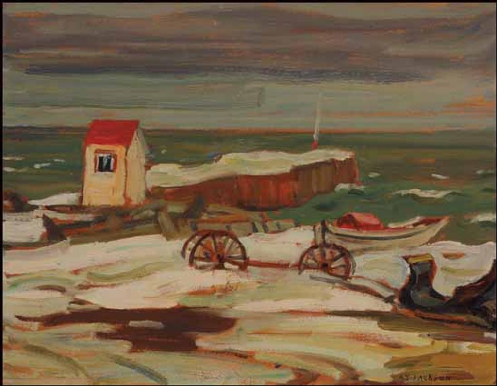 Alexander Young (A. Y.) Jackson (1882-1974) - Le quay, Ste-Marthe, Gaspé / Abandoned Buildings, Autumn Countryside (verso)