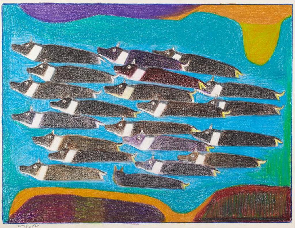 Janet Kigusiuq (1926-2005) - Untitled (Caribou Crossing The River)