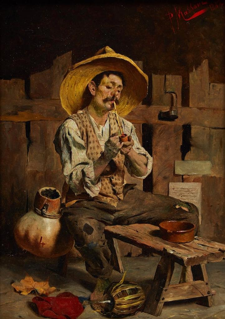 Pompeo Massani (1850-1920) - A Quiet Smoke; The Frugal Meal