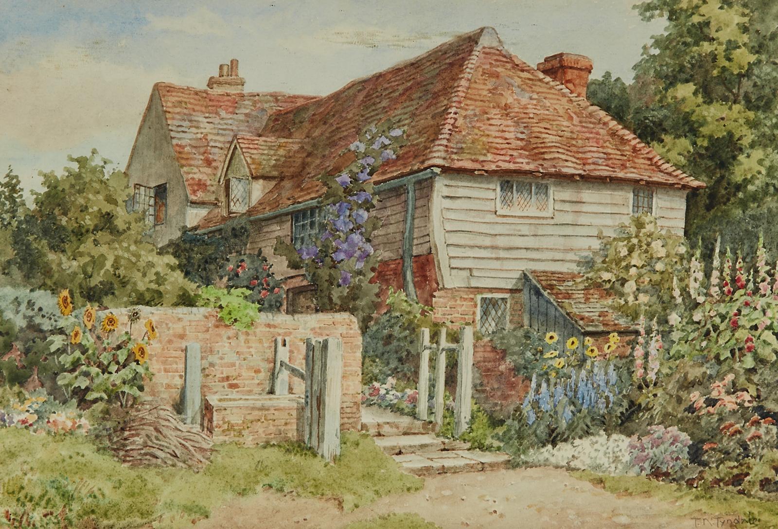 Thomas Nicholson Tyndale (1858-1936) - Cottage Garden With Hollyhocks