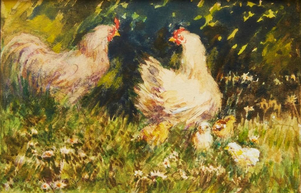 Elizabeth Annie Mcgilllivray Knowles (1866-1928) - Roosters with Chicks; Roosters and Chickens in the Yard