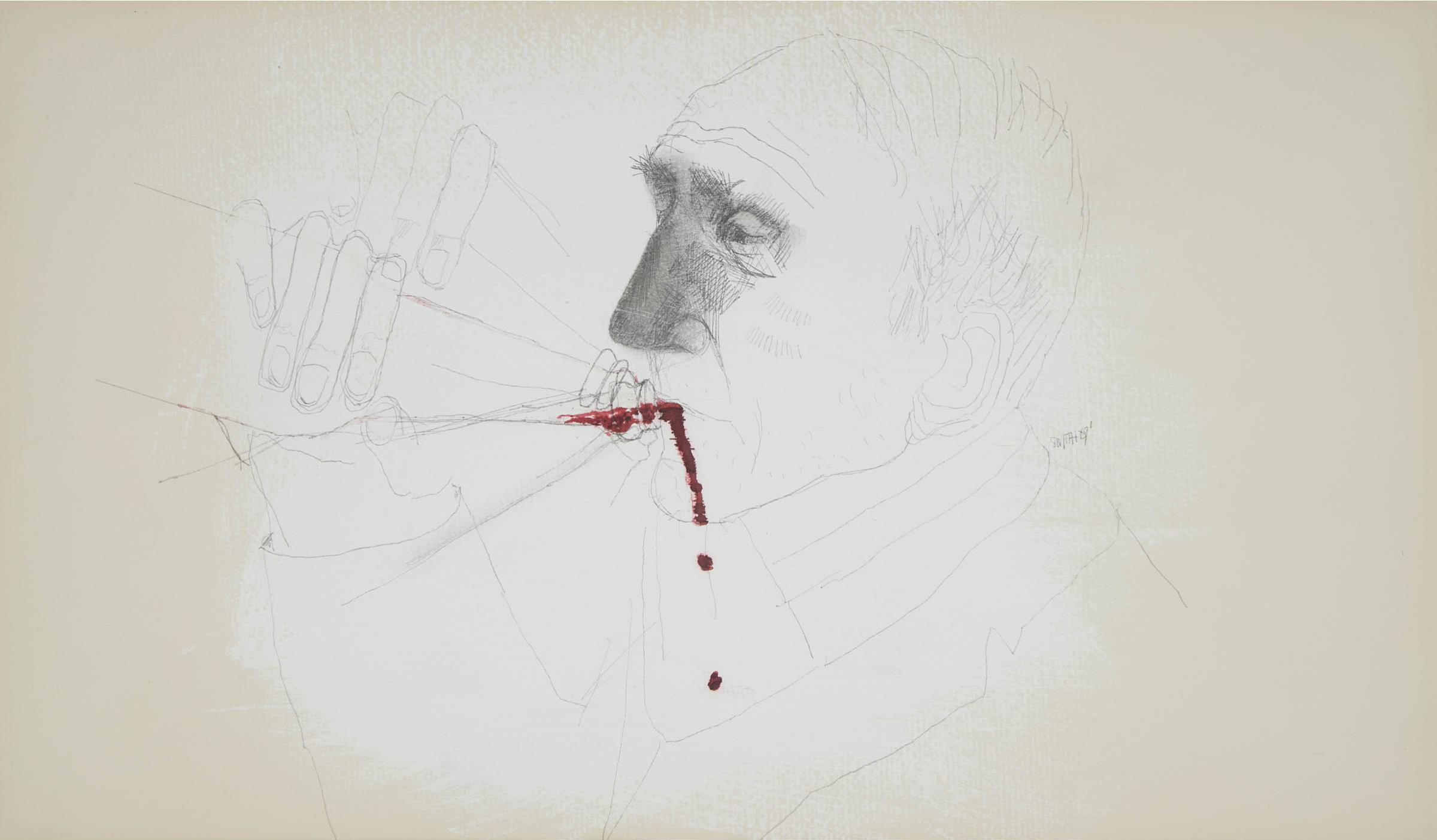Jeremy Lawrence Smith (1946) - Untitled (Man Drinking From A Bottle), 1969