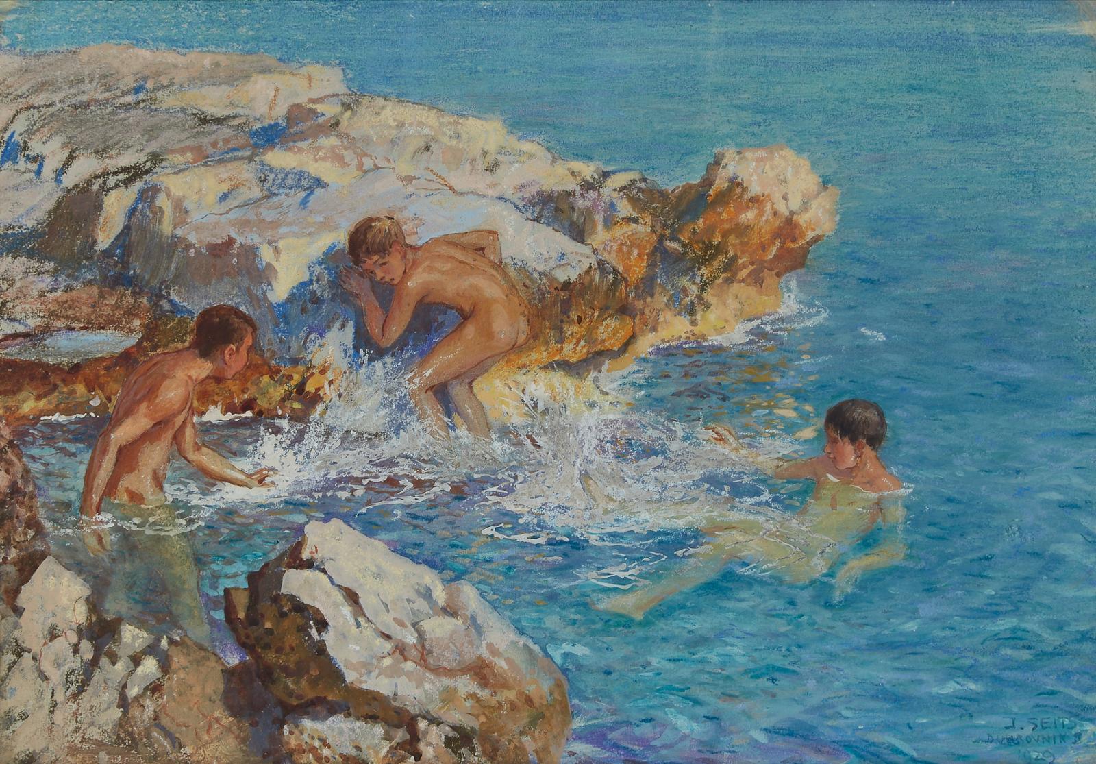 Johann Seits (1867-1944) - Boys Swimming At Dubrovnik, 1929
