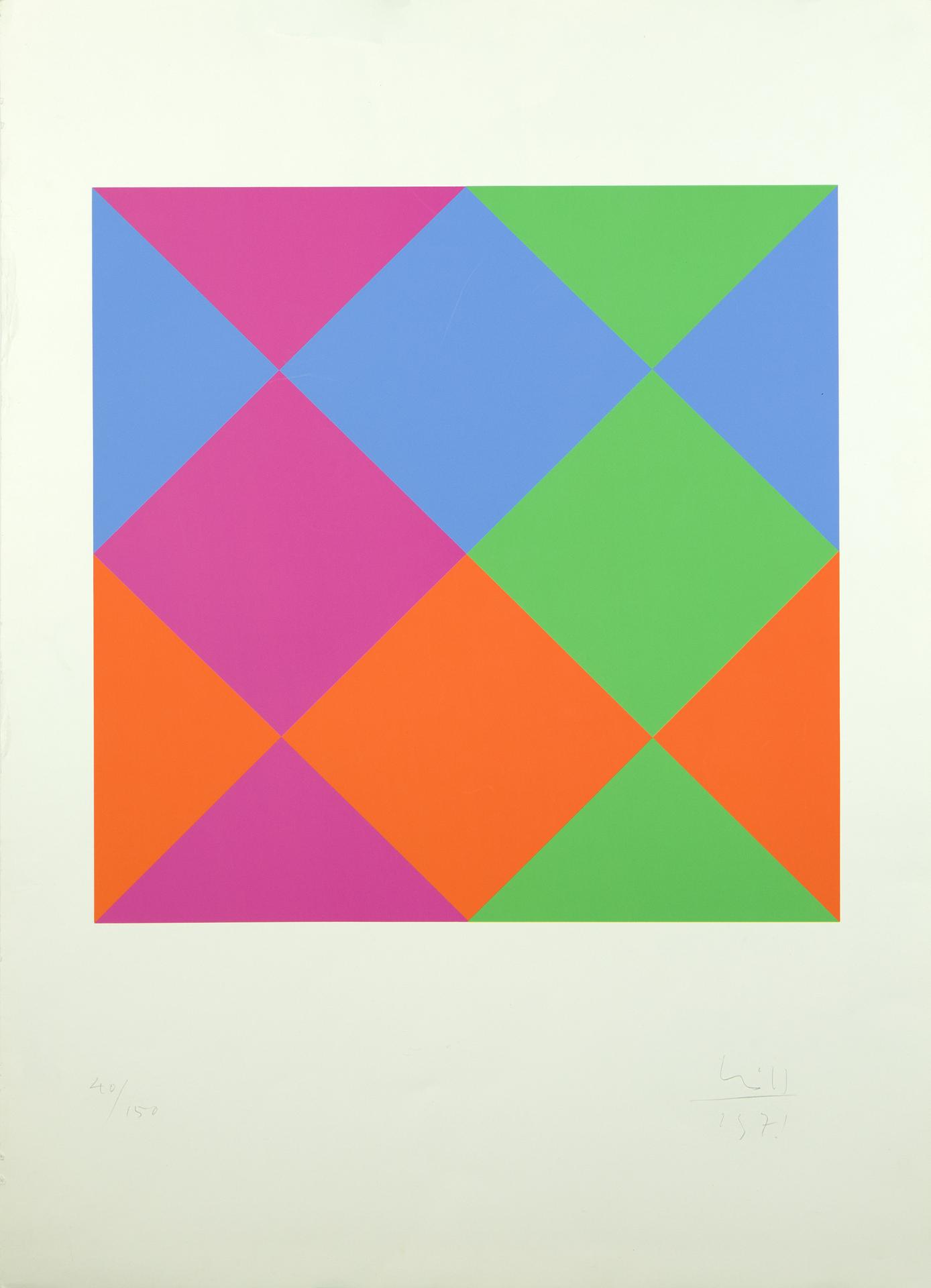 Max Bill (1908-1994) - Carrés colorés en bleu, vert, rose et orange, 1971