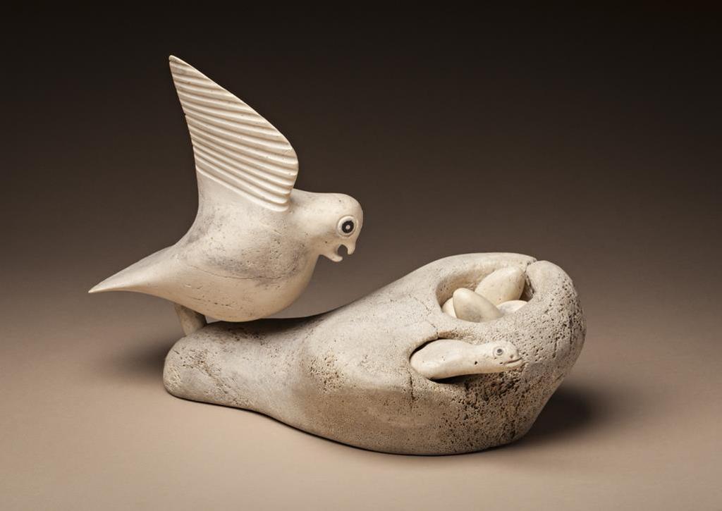 Karoo Ashevak (1940-1974) - Bird and Nest with Lemming