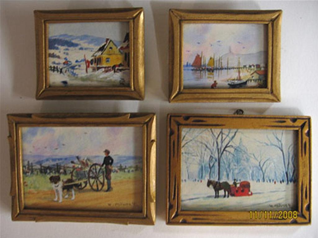 Willard Morse Mitchell (1879-1955) - Little Fishing Cove; Winter, Quebec; Habitant Dog Cart; A Light Fall Of Snow, Montreal, P.Q.