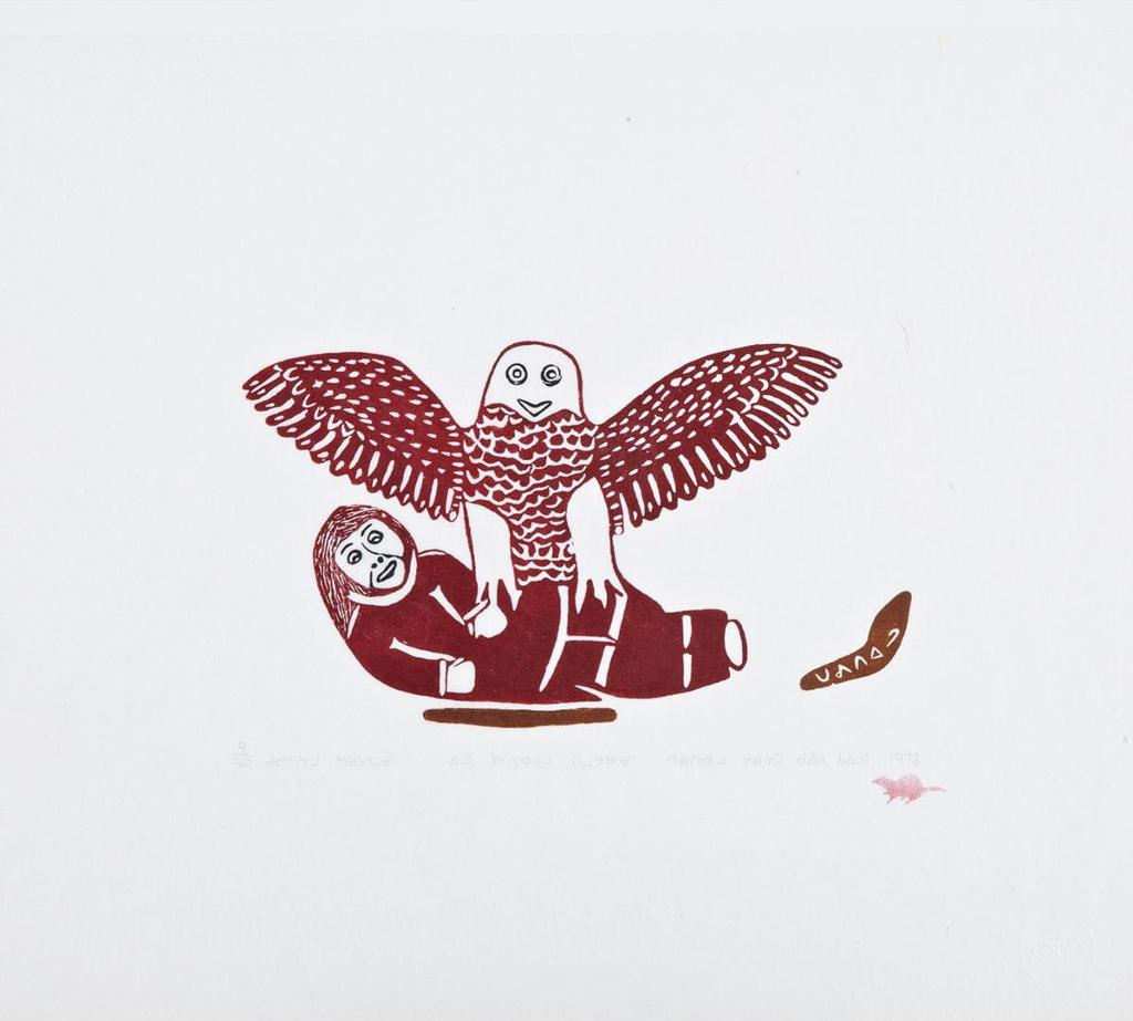 Davidialuk Alasua Amittu (1910-1976) - Untitled (An Eskimo Taken By An Owl)