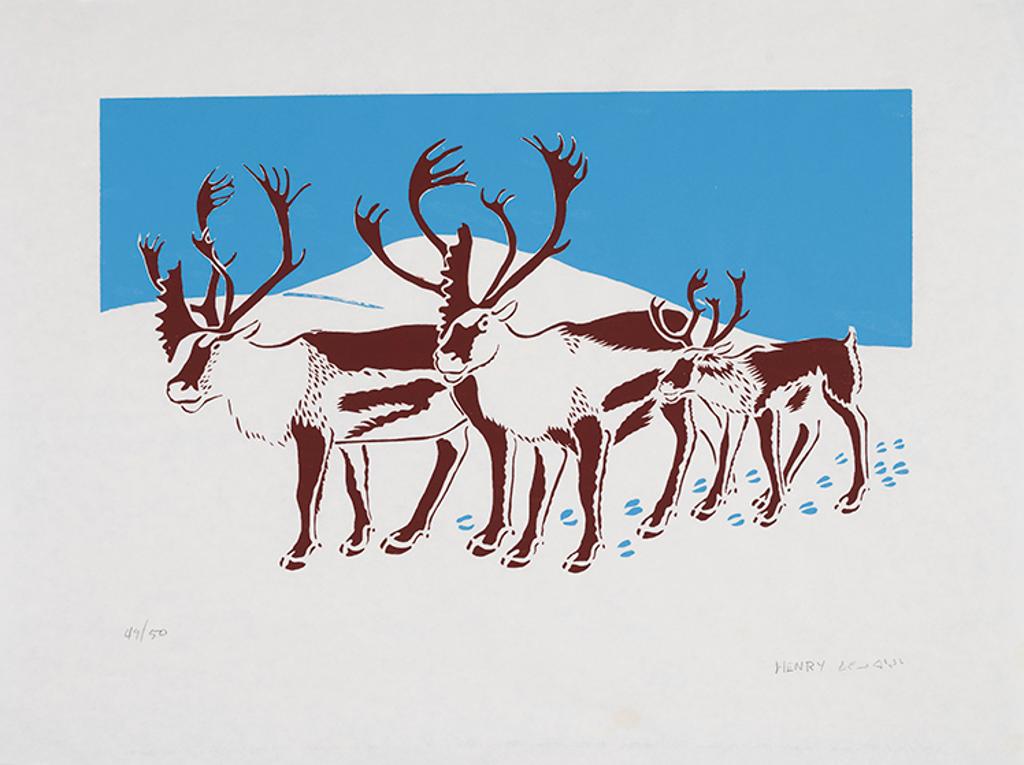 Henry Evaluardjuk (1923-2007) - Untitled (Two Caribou with Young One)