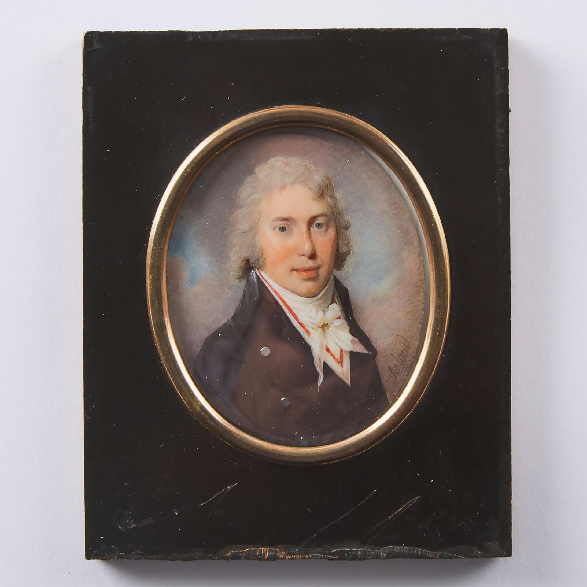 Louis-Ami Arlaud-Jurine - Portrait Miniature Of A Gentleman