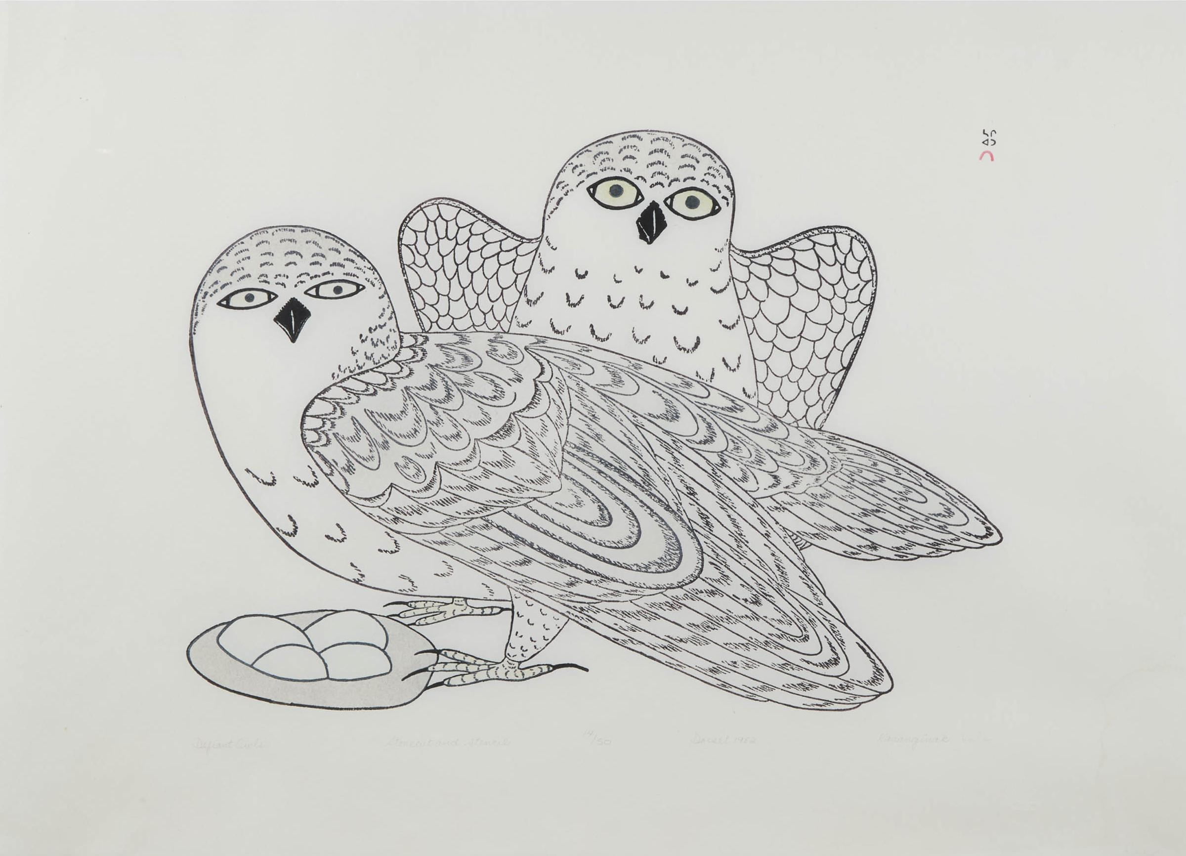 Kananginak Pootoogook (1935-2010) - Defiant Owls, 1982