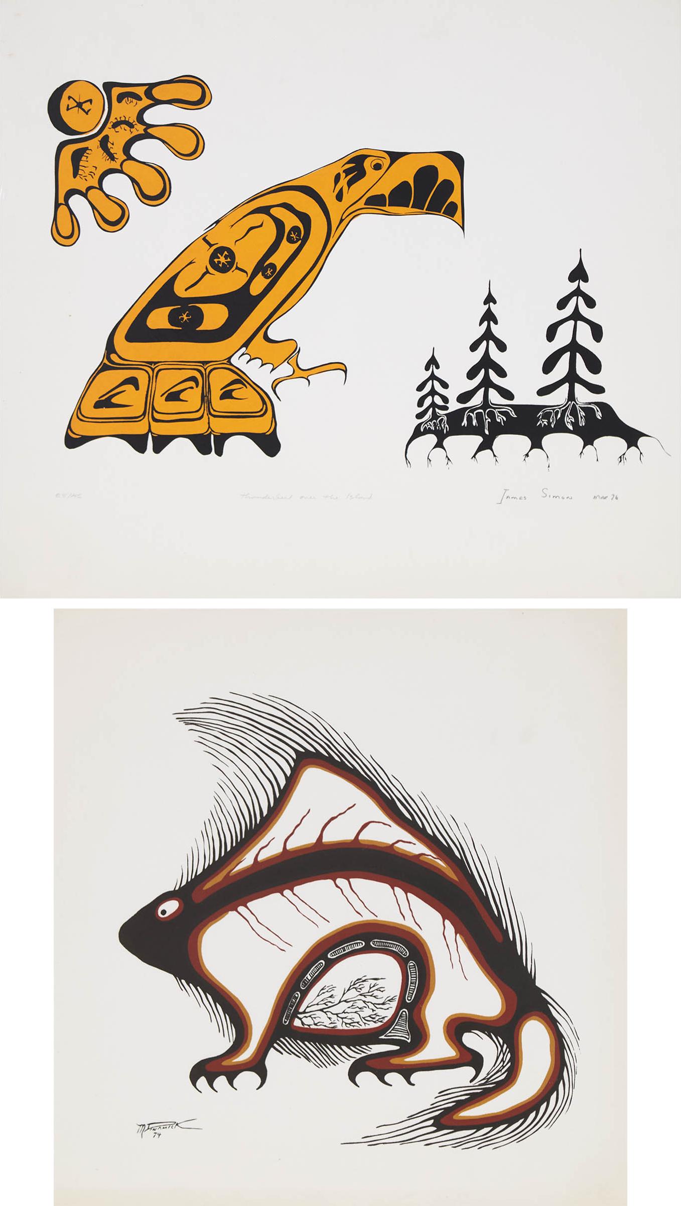 James Mishibinijima Simon (1954) - Thunderbird Over The Island, 1976; Untitled (Porcupine), 1974