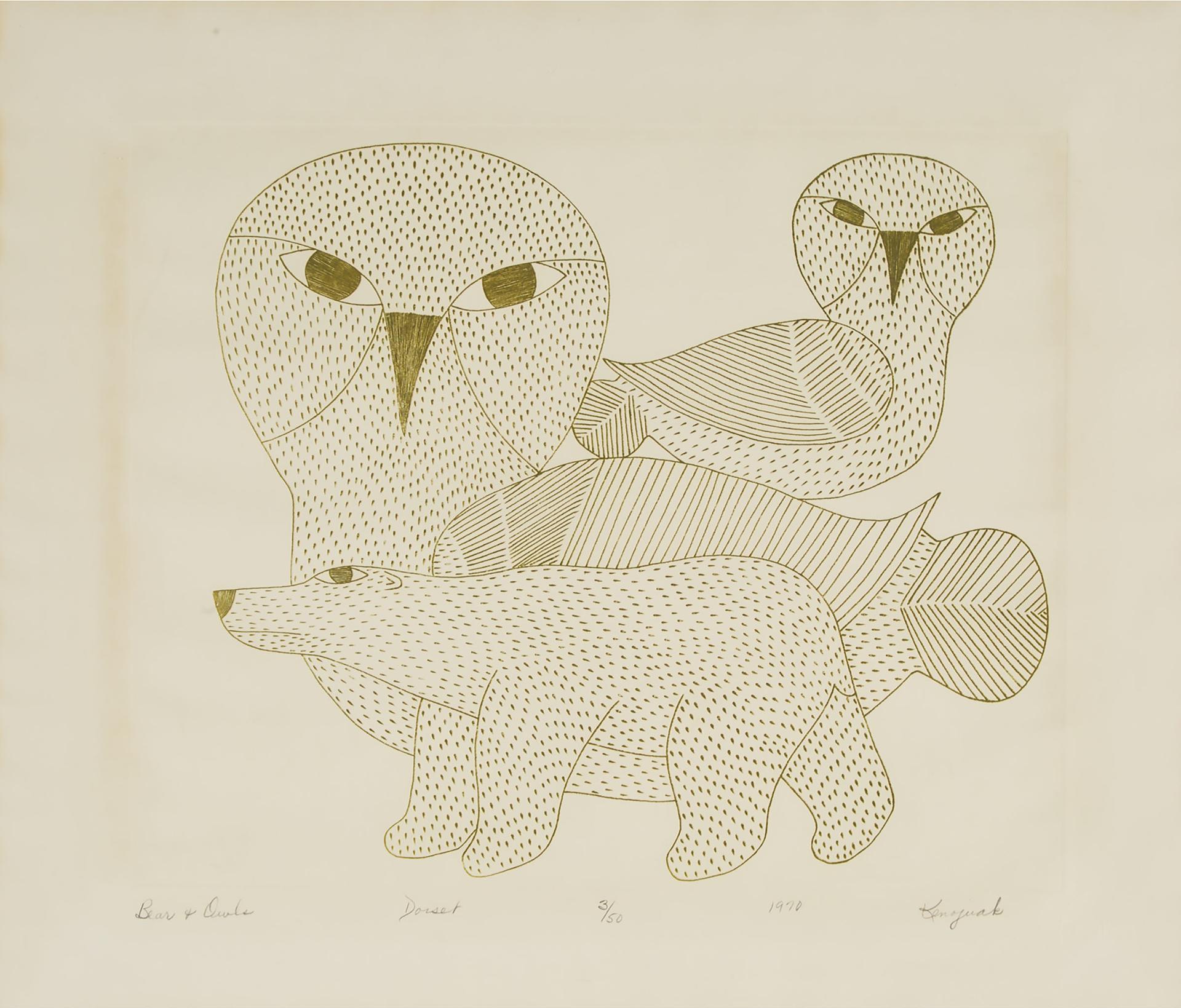 Kenojuak Ashevak (1927-2013) - Bear And Owls