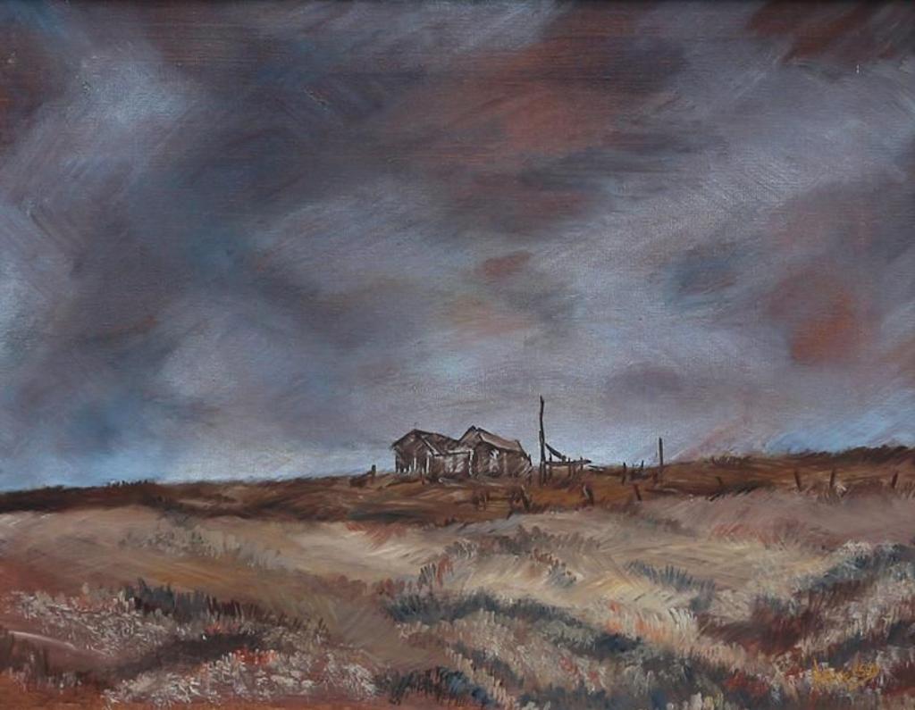 Neil Patterson (1947) - Prairie Landscape, Barn Under Dark Sky