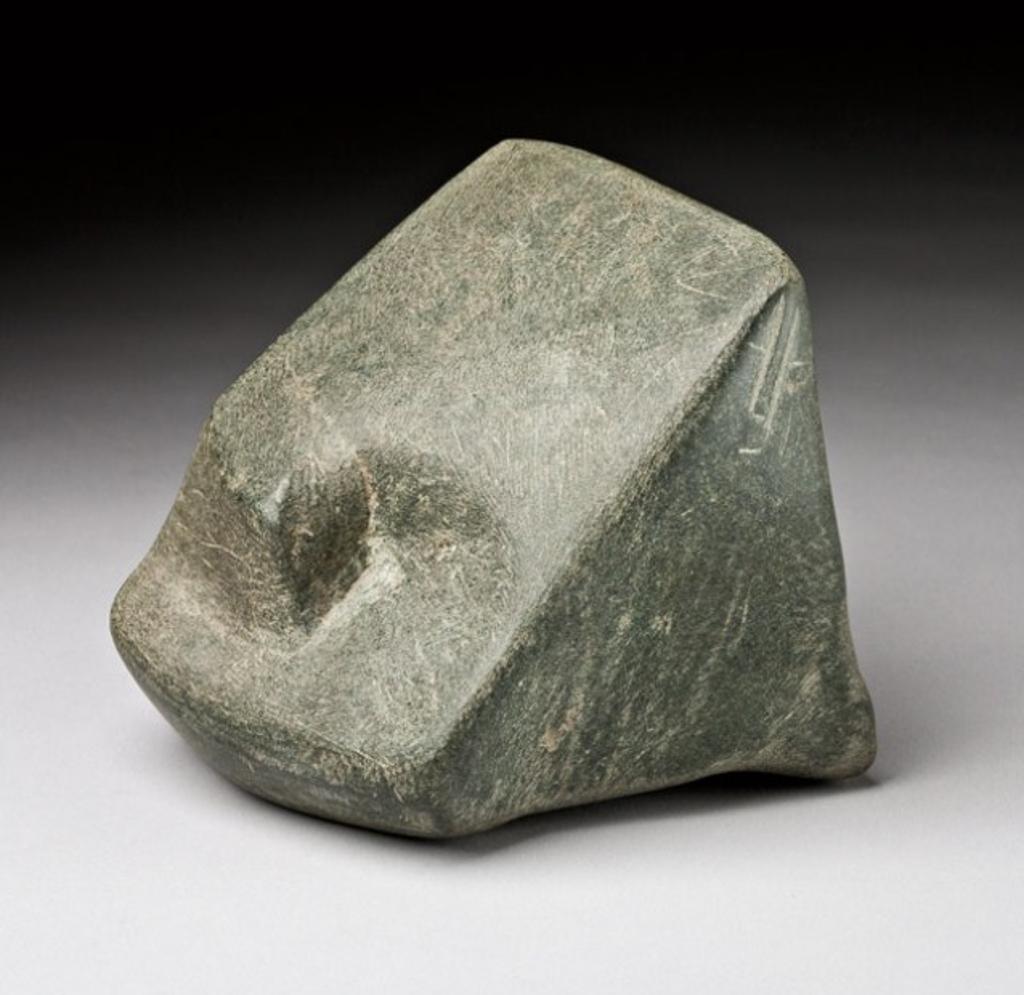 John Pangnark (1920-1980) - Figure, ca. 1971-72, green-grey stone, 4.5 x 4.5 x 5 in, 11.4 x 11.4 x 12.2 cm