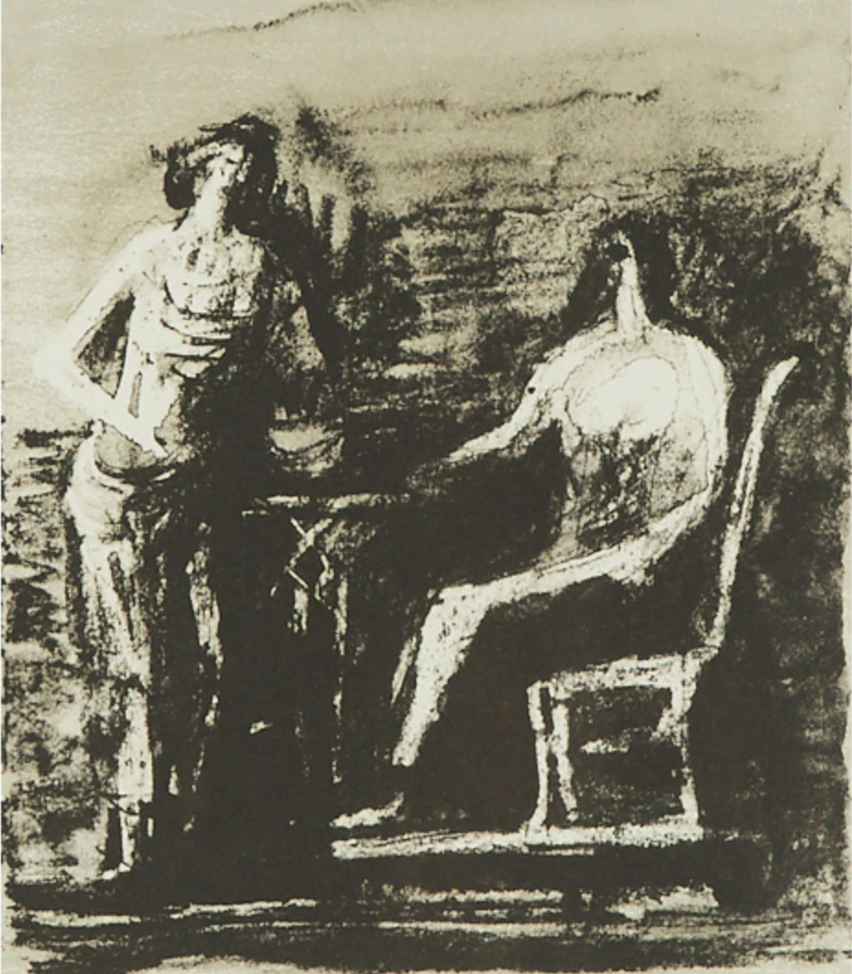 Henry Spencer Moore (1898-1986) - Two Figures At A Table, 1975 [cramer, 370]