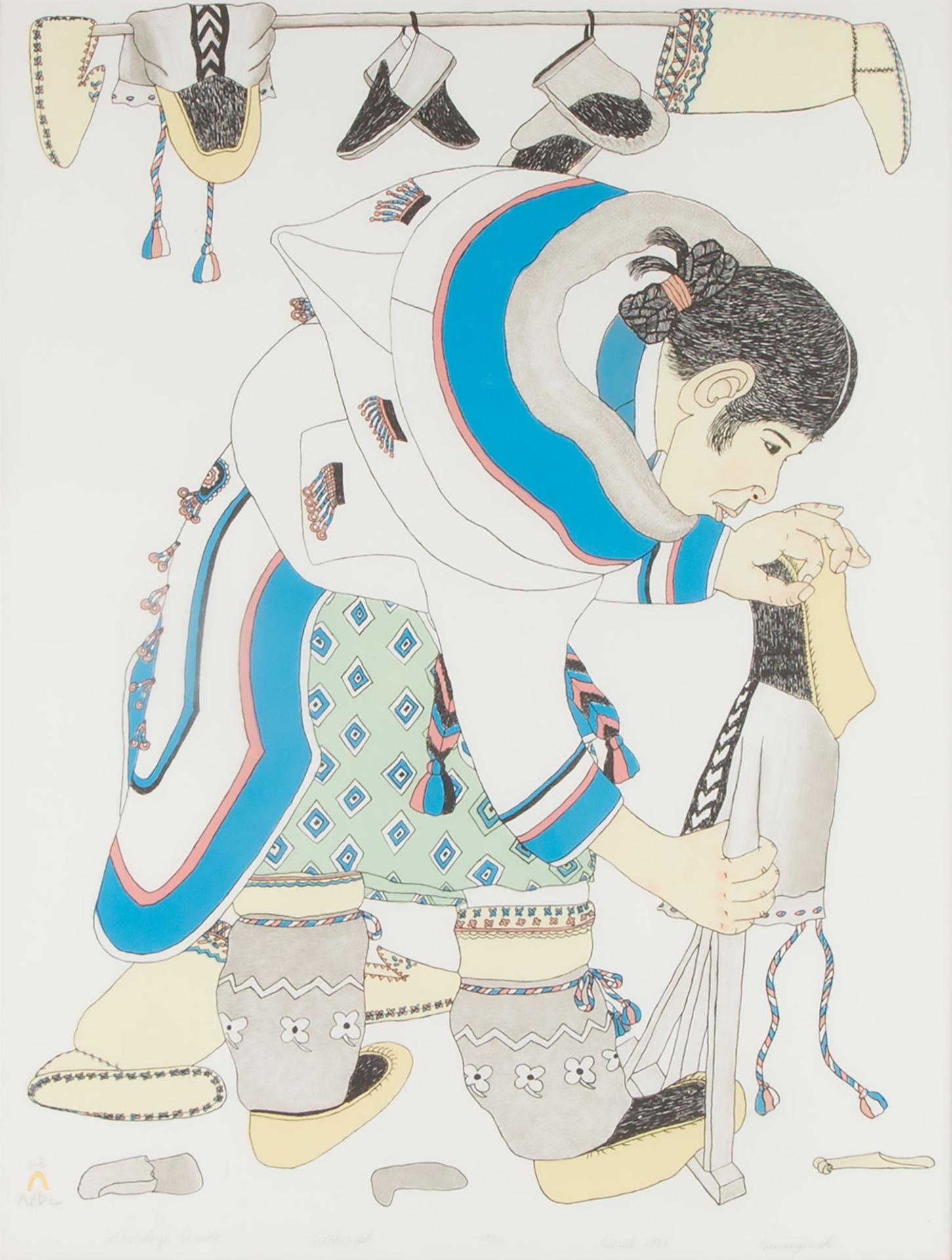 Kananginak Pootoogook (1935-2010) - Stretching Kamiks