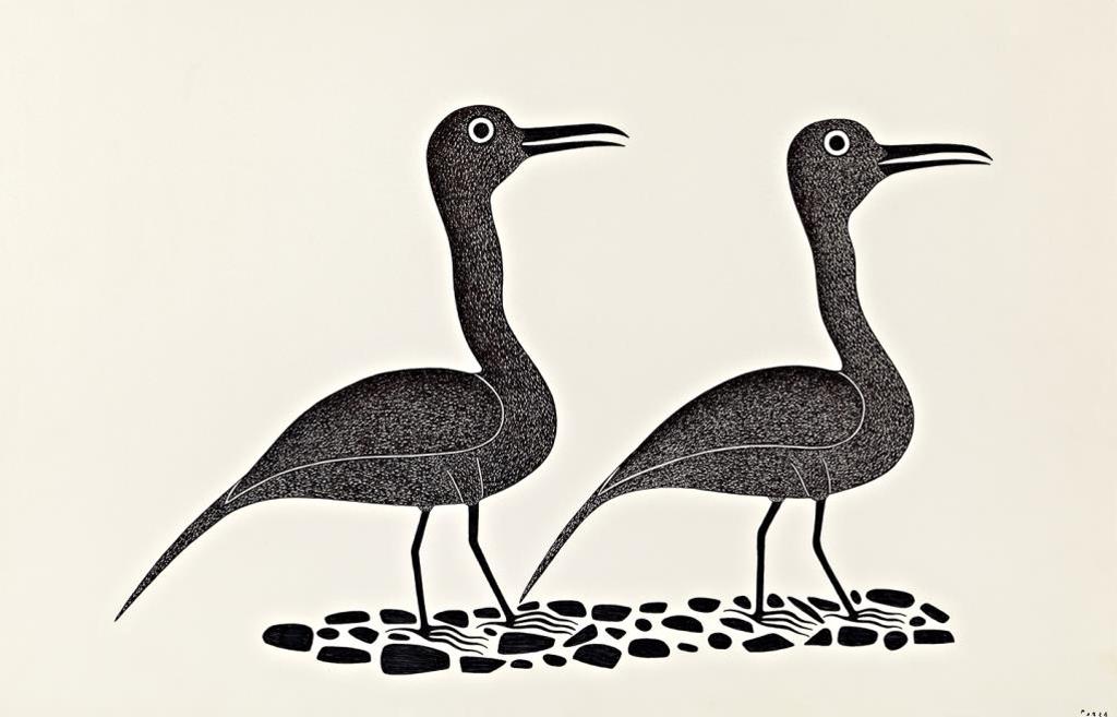 Kenojuak Ashevak (1927-2013) - Two Birds on Pebbles, c. 1994-95
